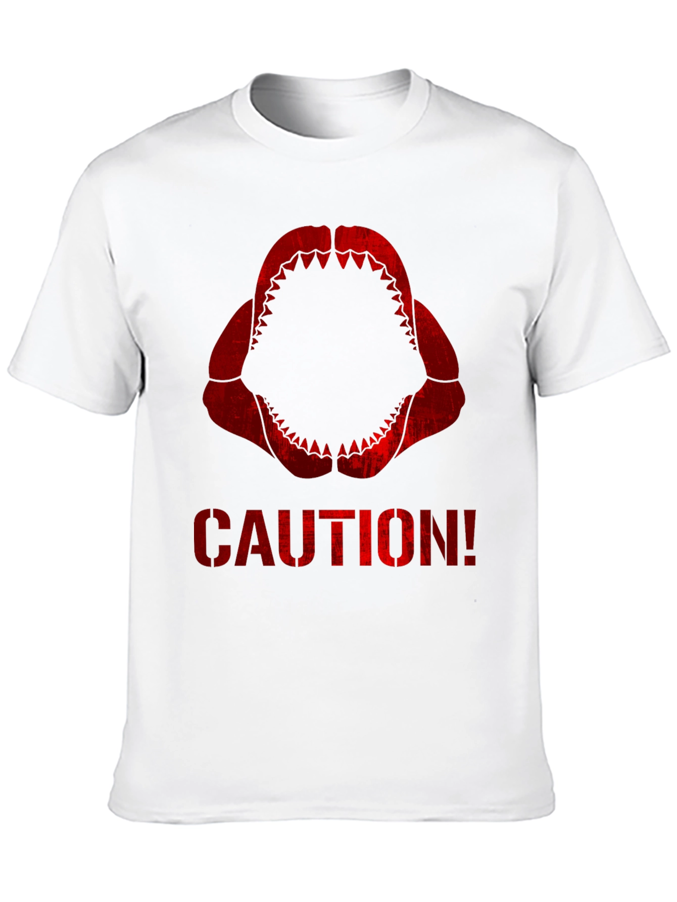 Caution Shark Teeth Graphic Tee - Black Cotton T-Shirt