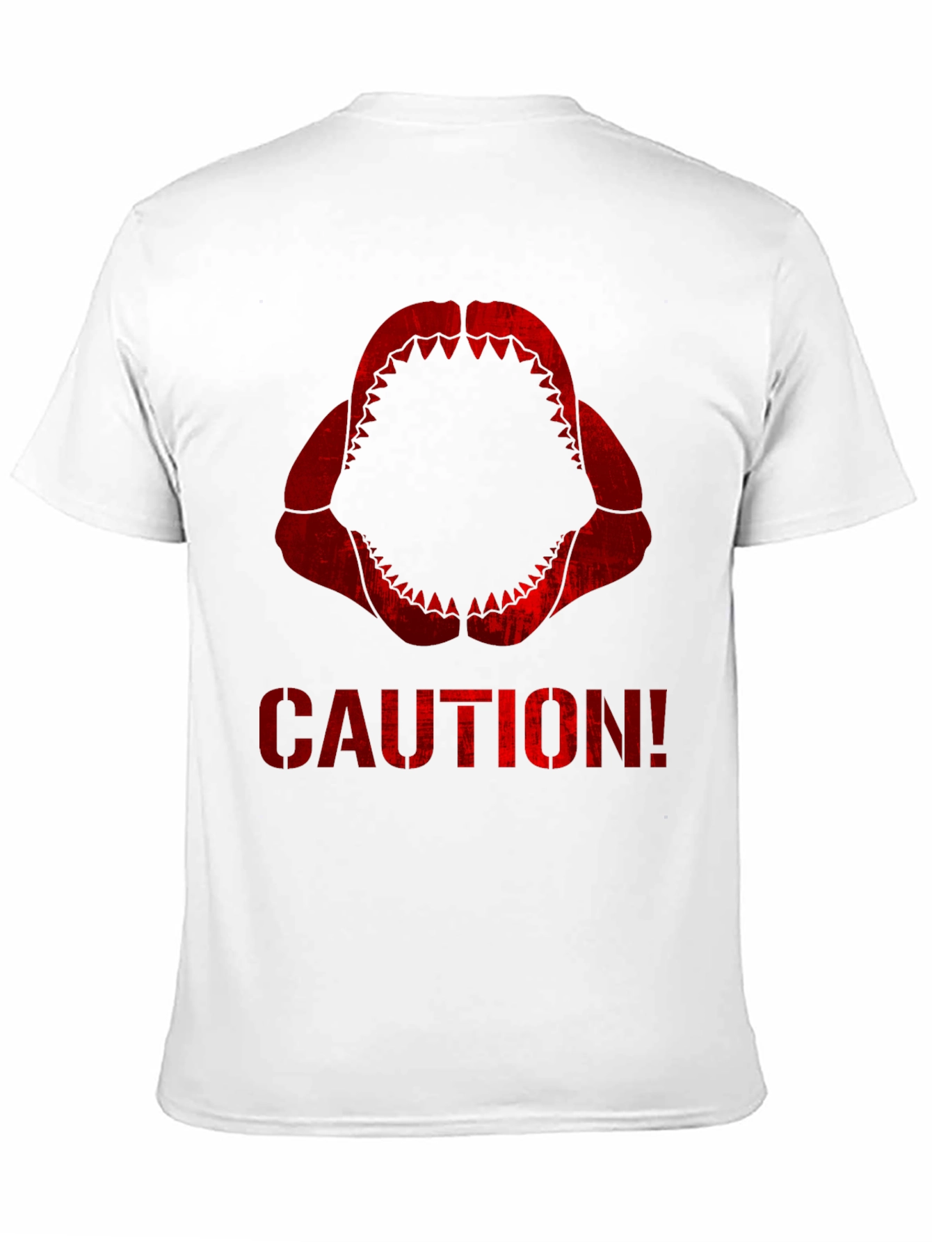 Caution Shark Teeth Graphic Tee - Black Cotton T-Shirt