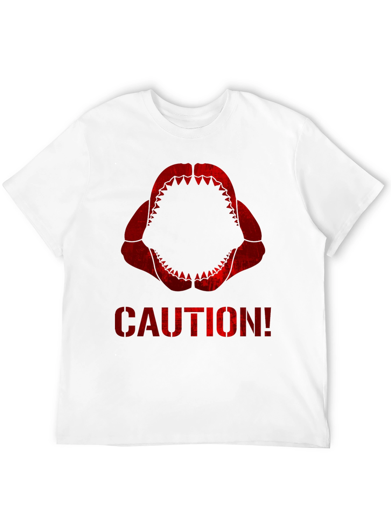 Caution Shark Teeth Graphic Tee - Black Cotton T-Shirt