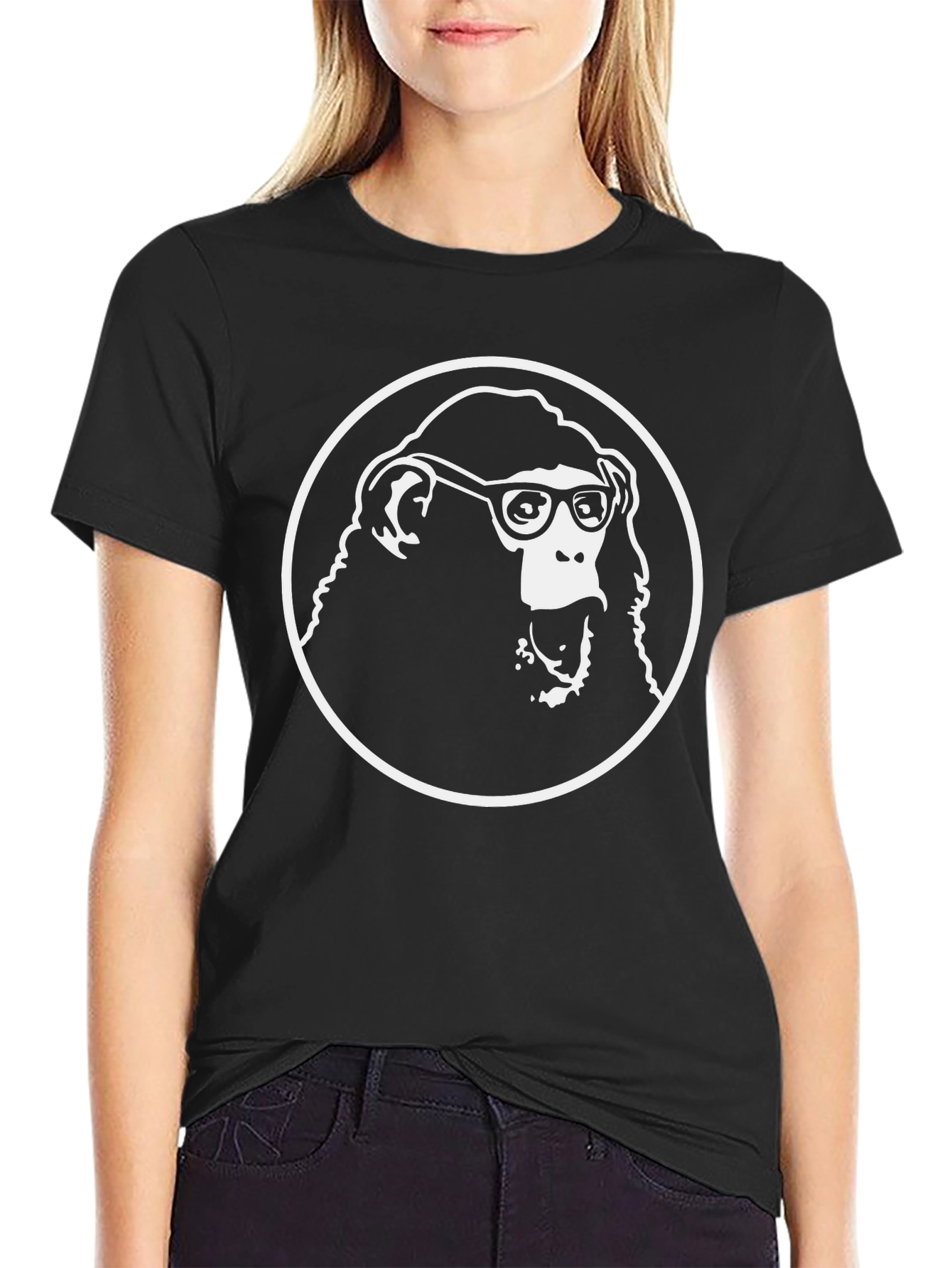 Monkey with Glasses Graphic Tee - Black