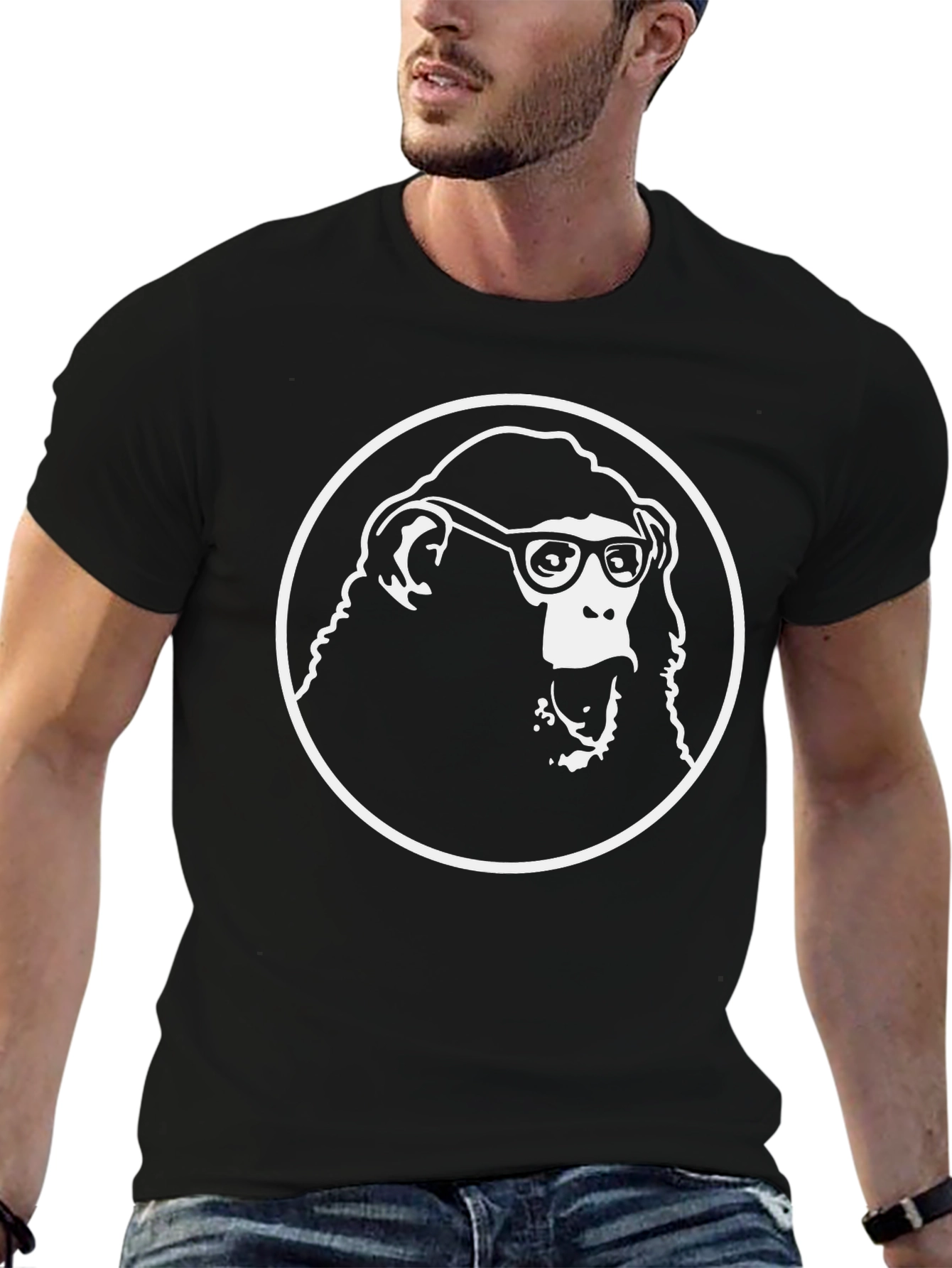 Monkey with Glasses Graphic Tee - Black