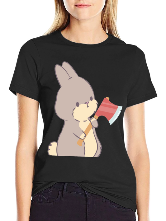 Funny Bunny With Axe Black T-Shirt