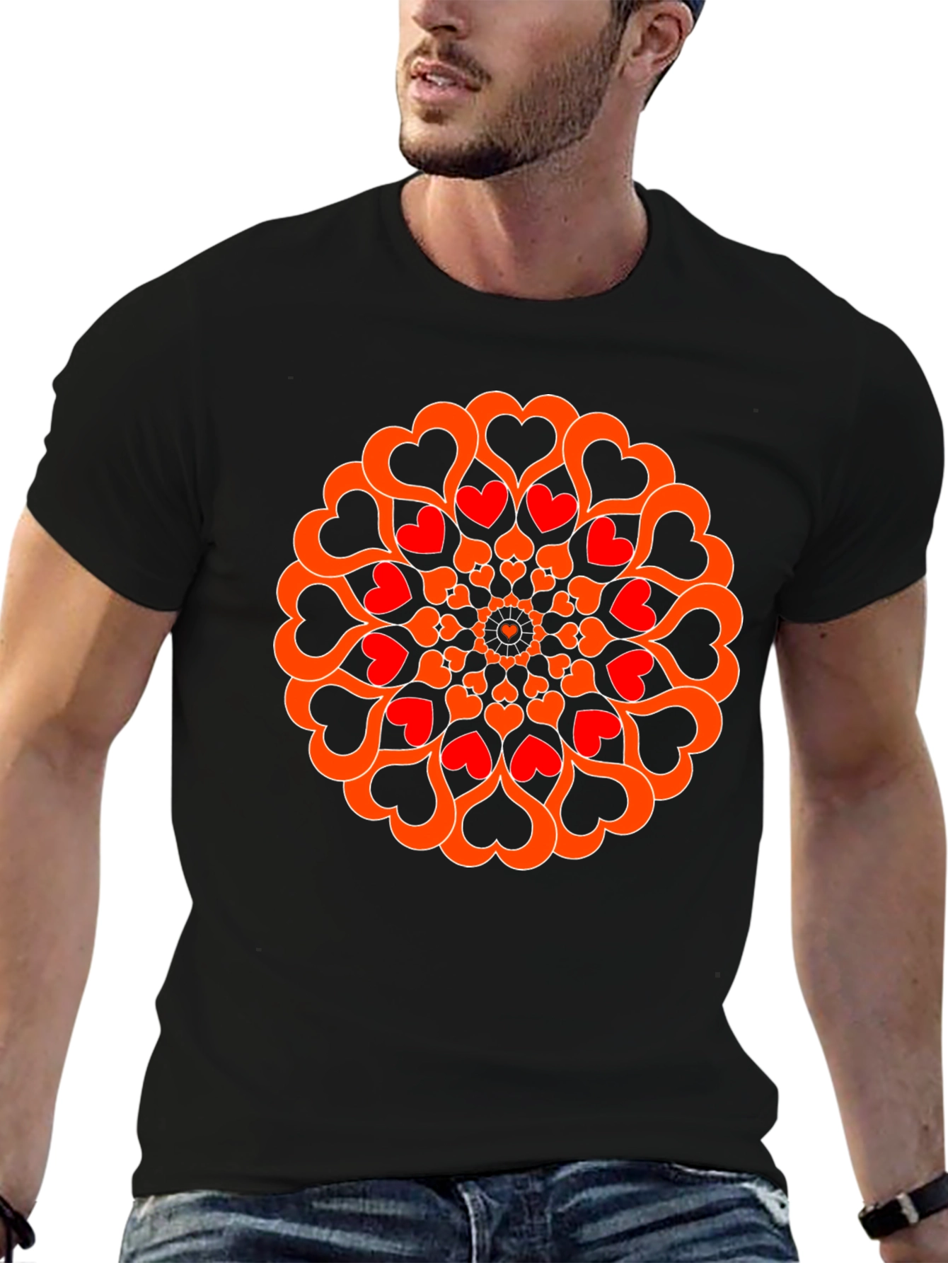 Heart Mandala Graphic Tee - Black