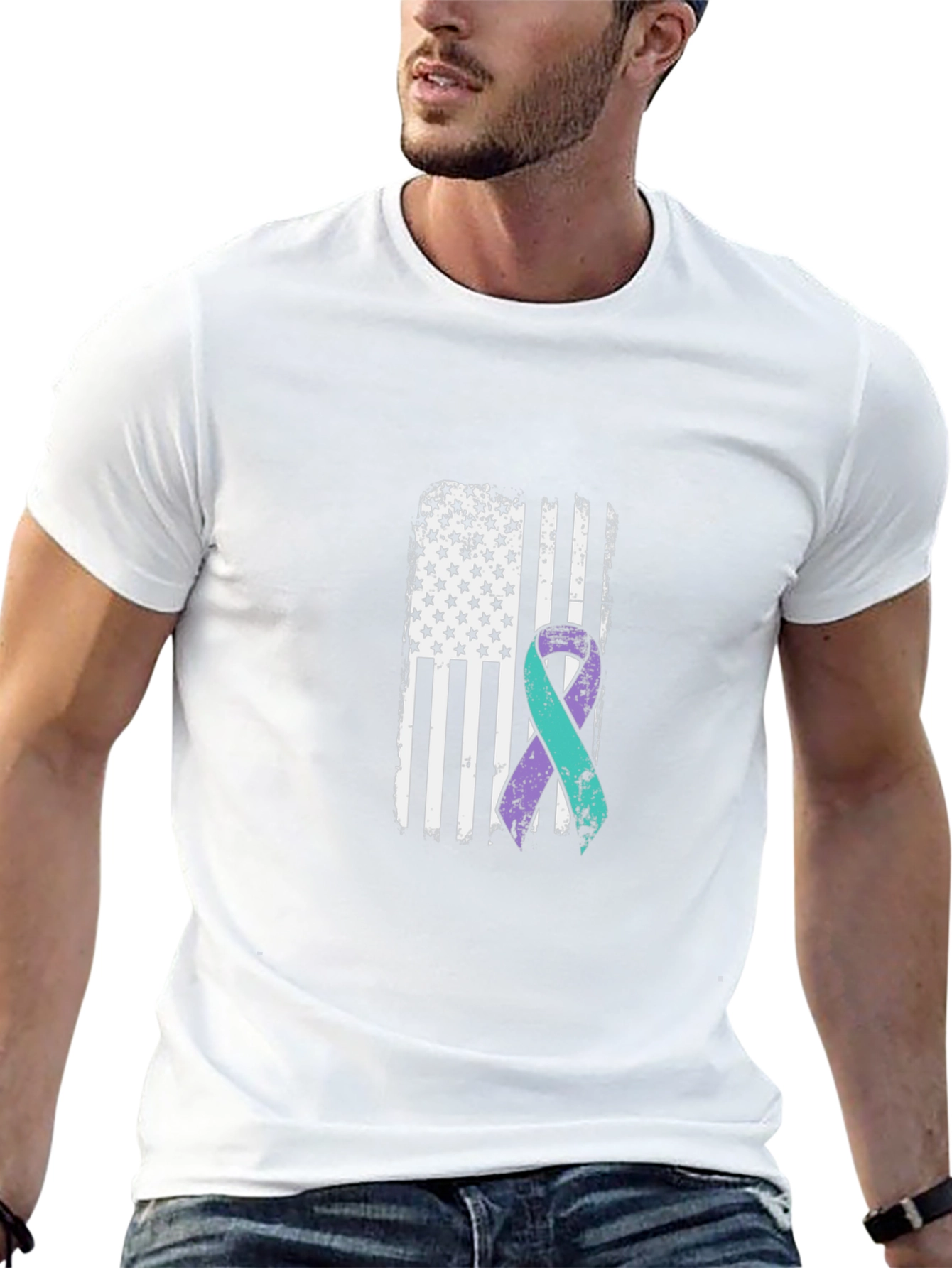 Awareness Ribbon American Flag Graphic T-Shirt