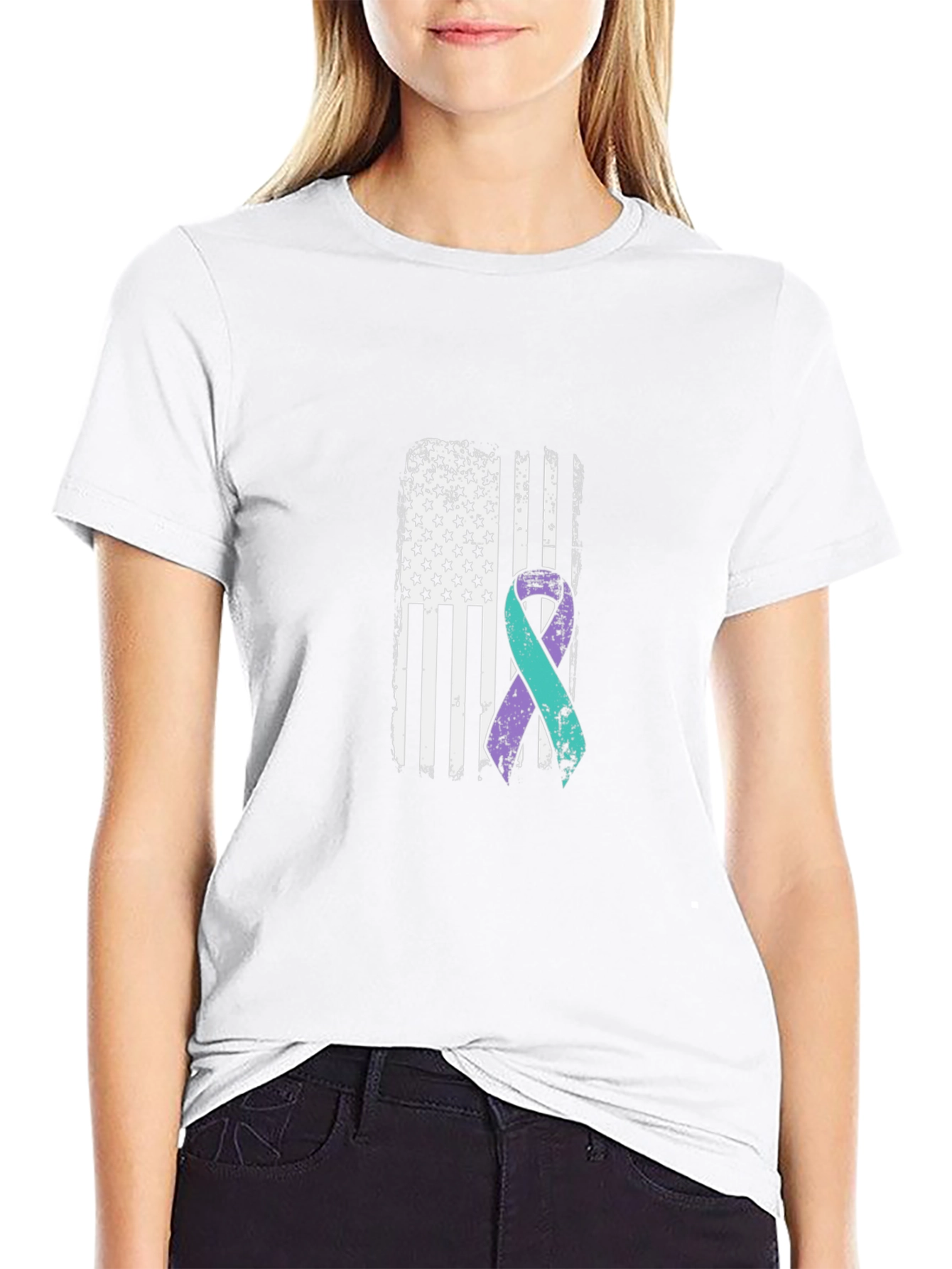 Awareness Ribbon American Flag Graphic T-Shirt