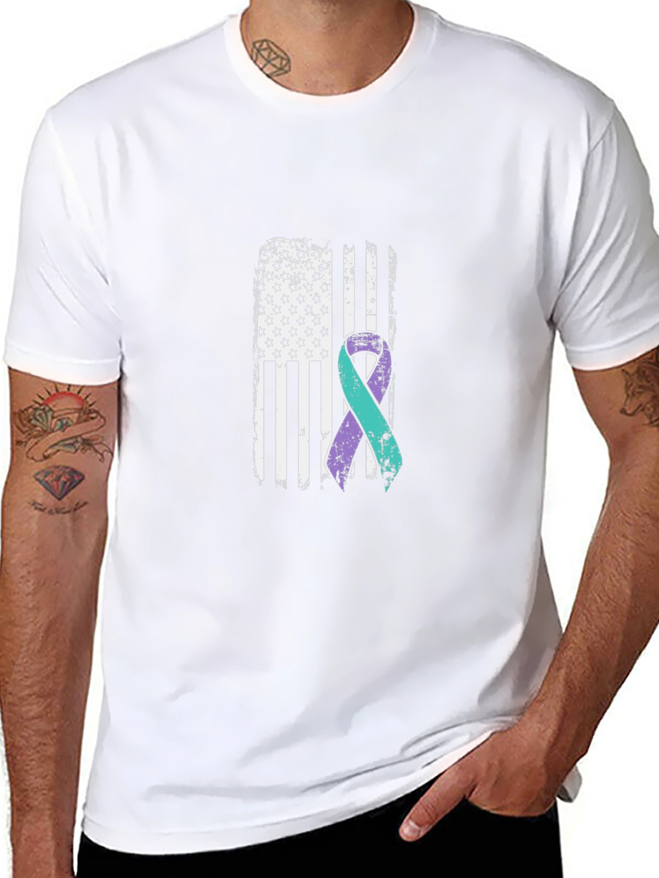 Awareness Ribbon American Flag Graphic T-Shirt