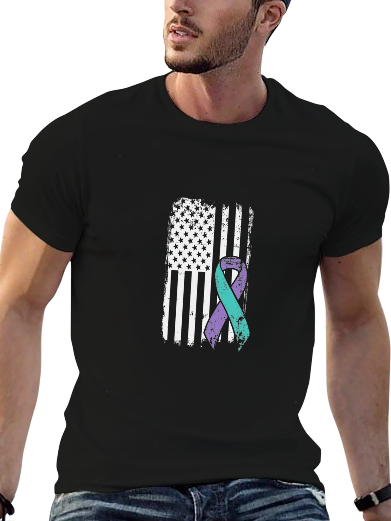 Awareness Ribbon American Flag Graphic T-Shirt