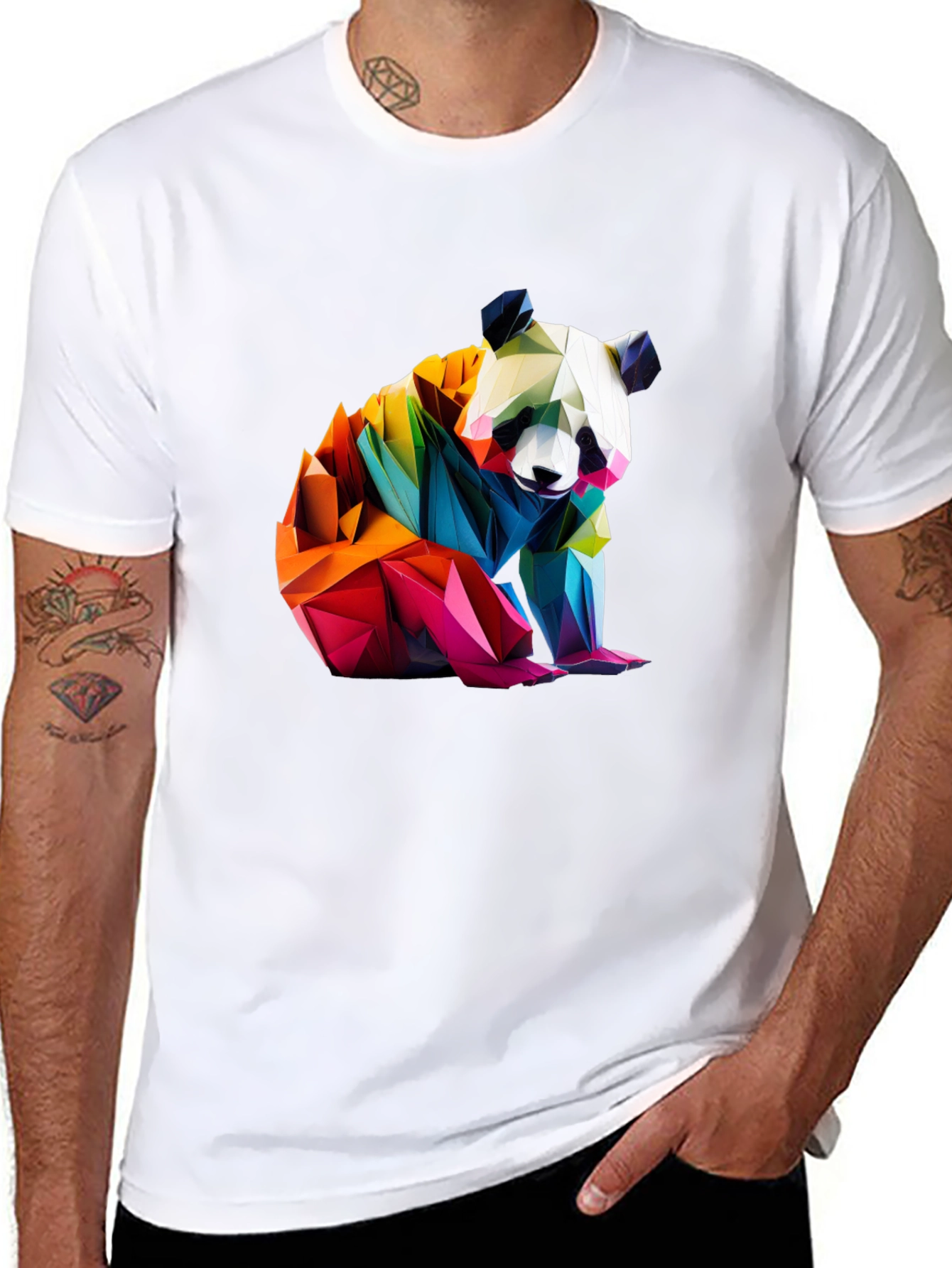 Geometric Panda Graphic Tee - Modern Art Shirt