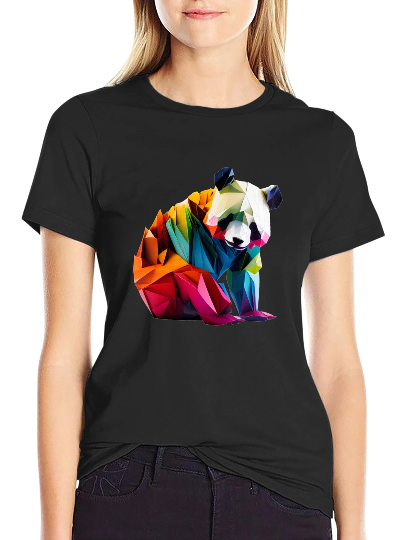 Geometric Panda Graphic Tee - Modern Art Shirt