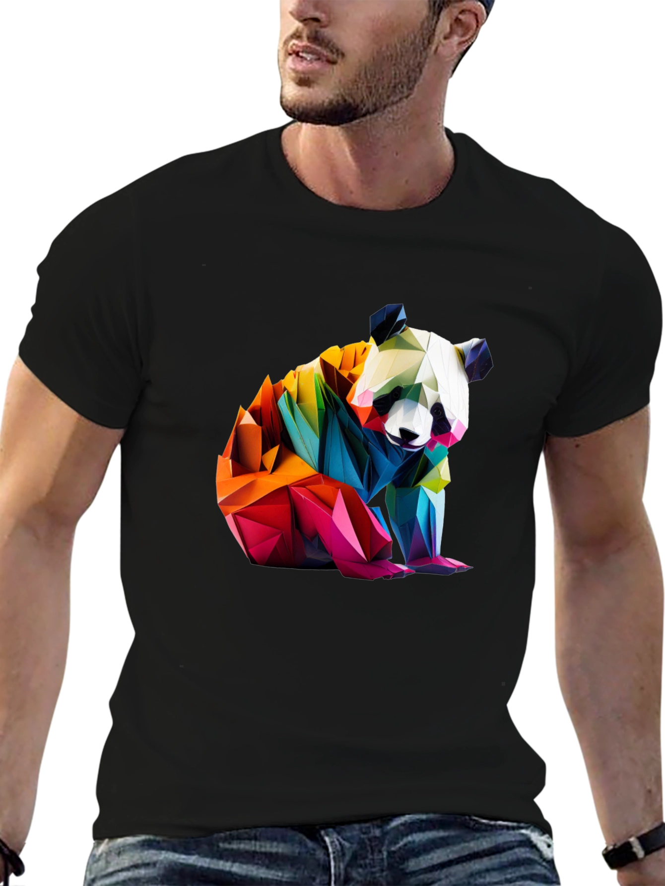 Geometric Panda Graphic Tee - Modern Art Shirt