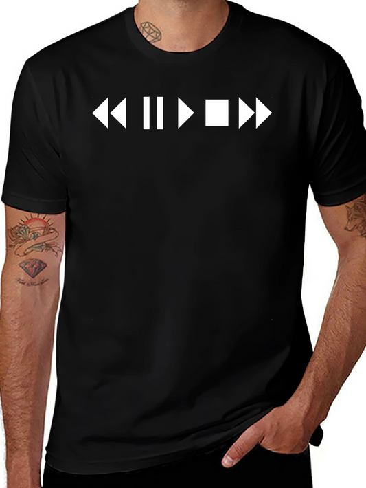 Black T-Shirt with Media Player Control Symbols
