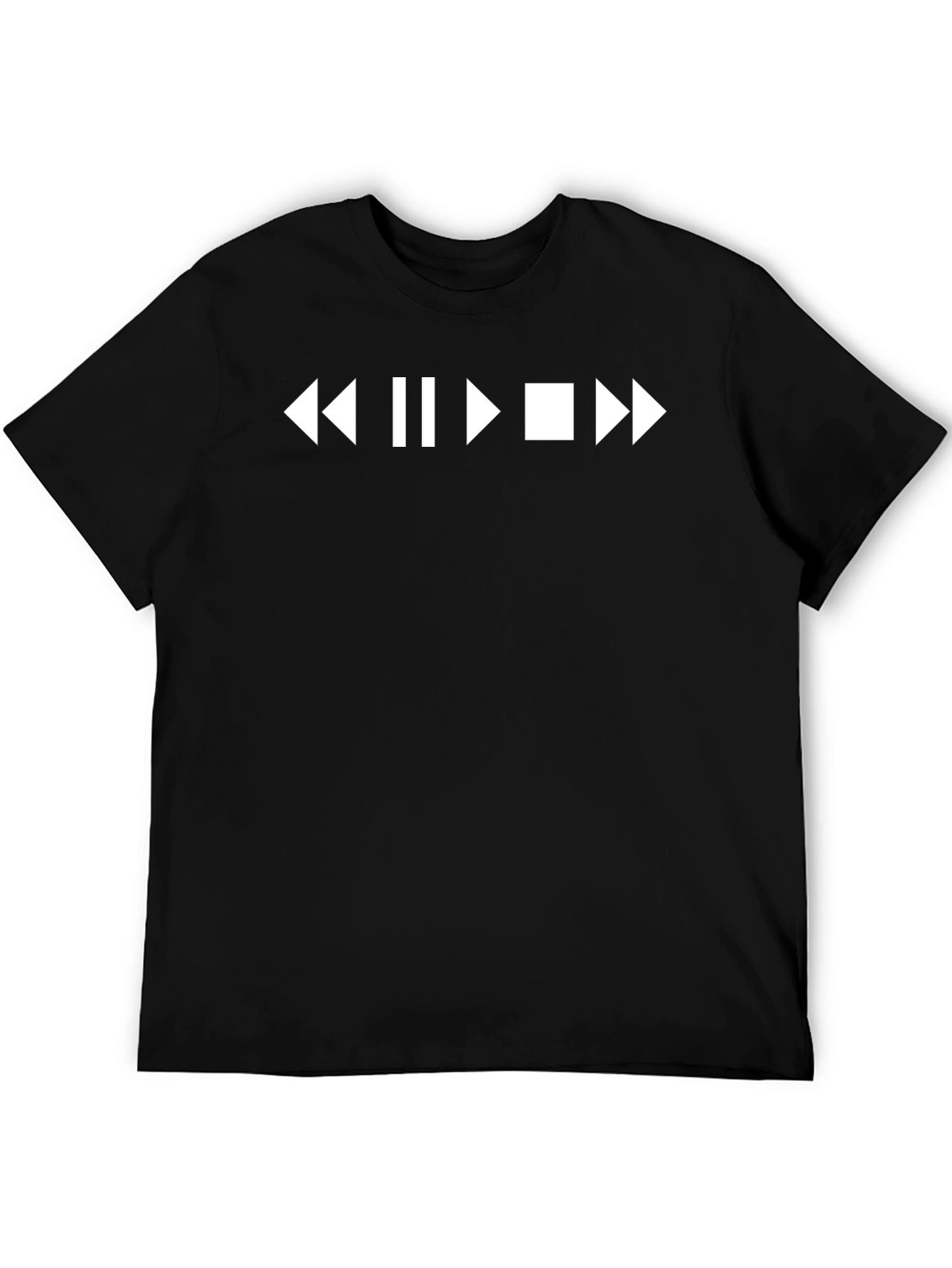 Black T-Shirt with Media Player Control Symbols