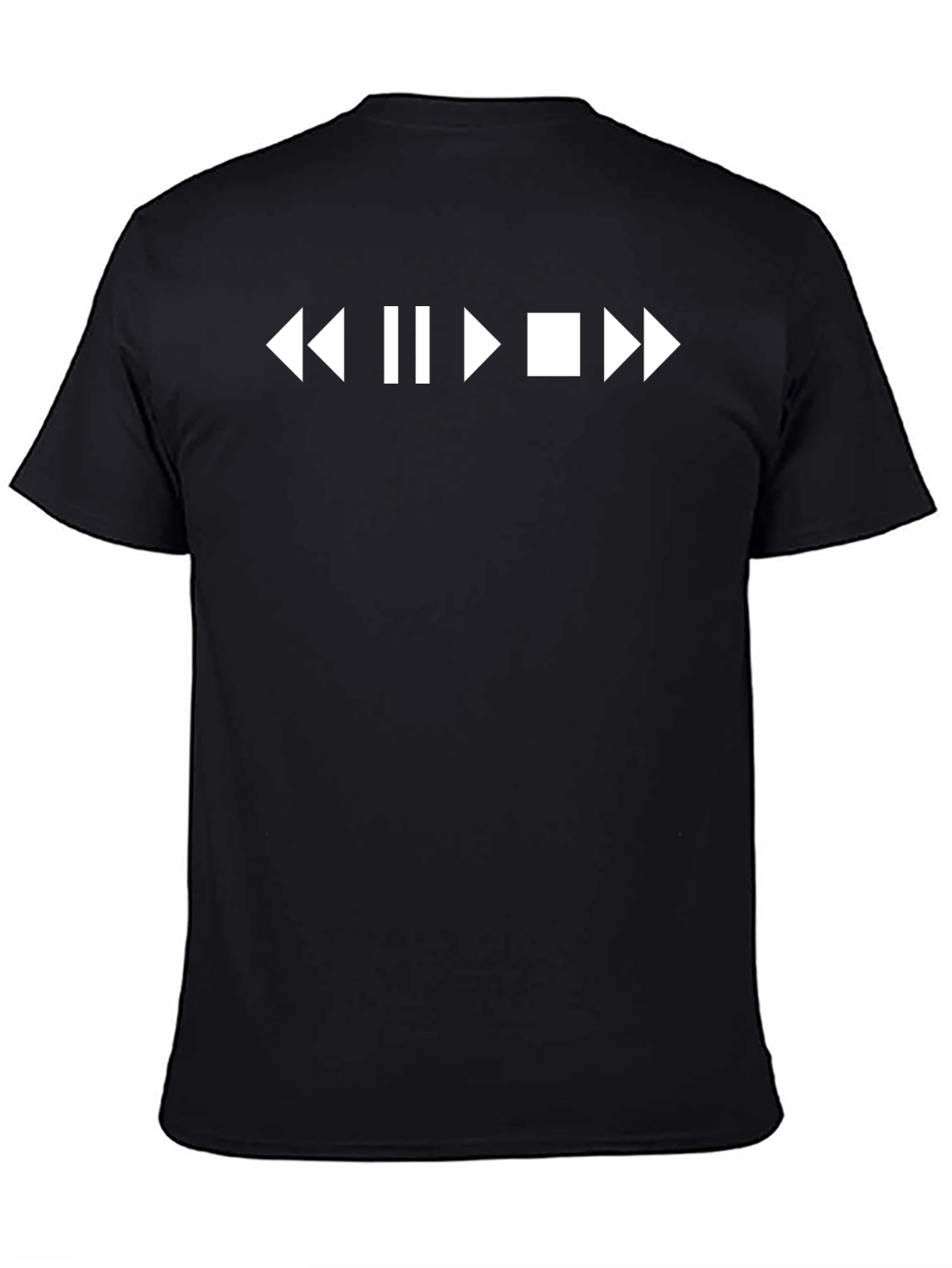 Black T-Shirt with Media Player Control Symbols