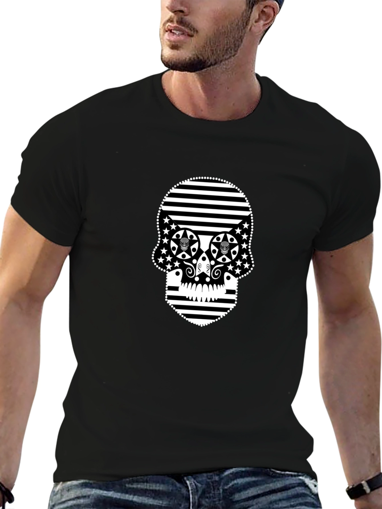 Stripped Skull Black T-Shirt