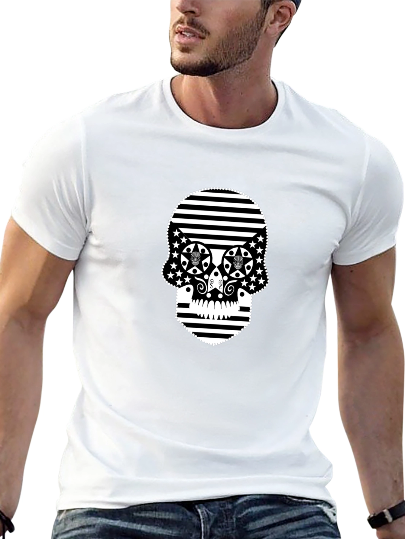 Stripped Skull Black T-Shirt