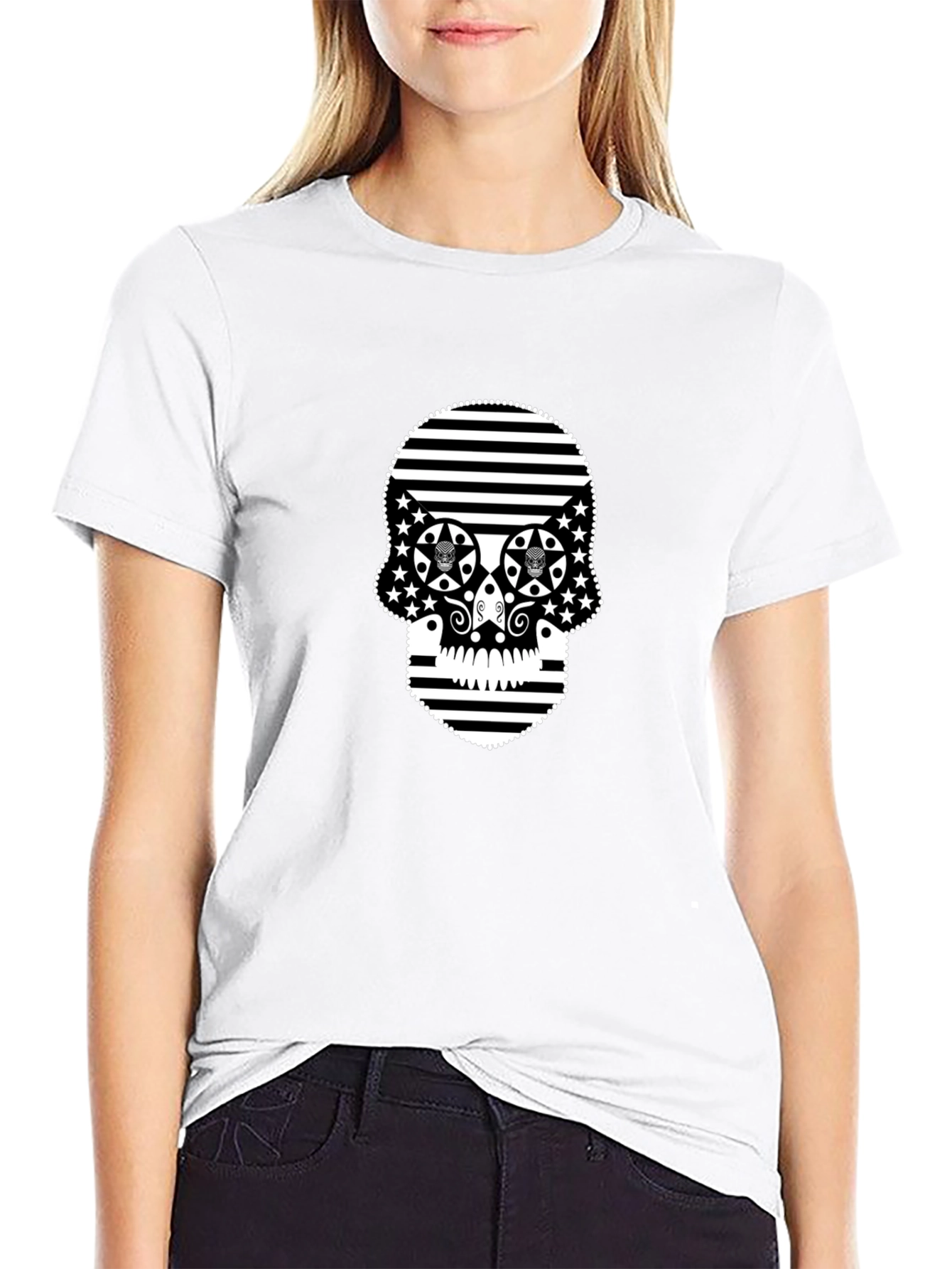 Stripped Skull Black T-Shirt