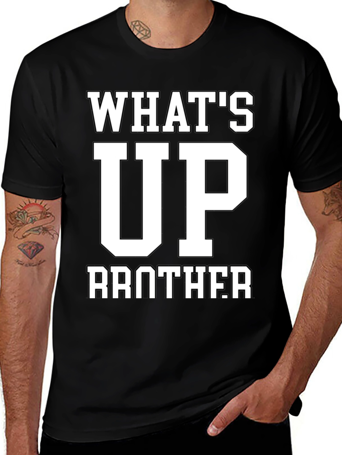 Whats Up Brother Black Graphic T-Shirt