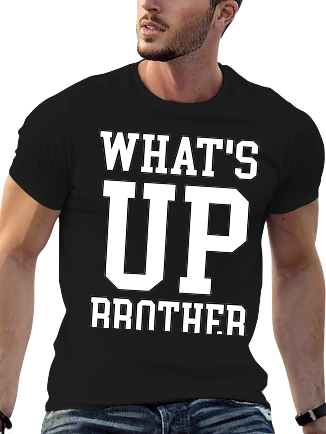 Whats Up Brother Black Graphic T-Shirt