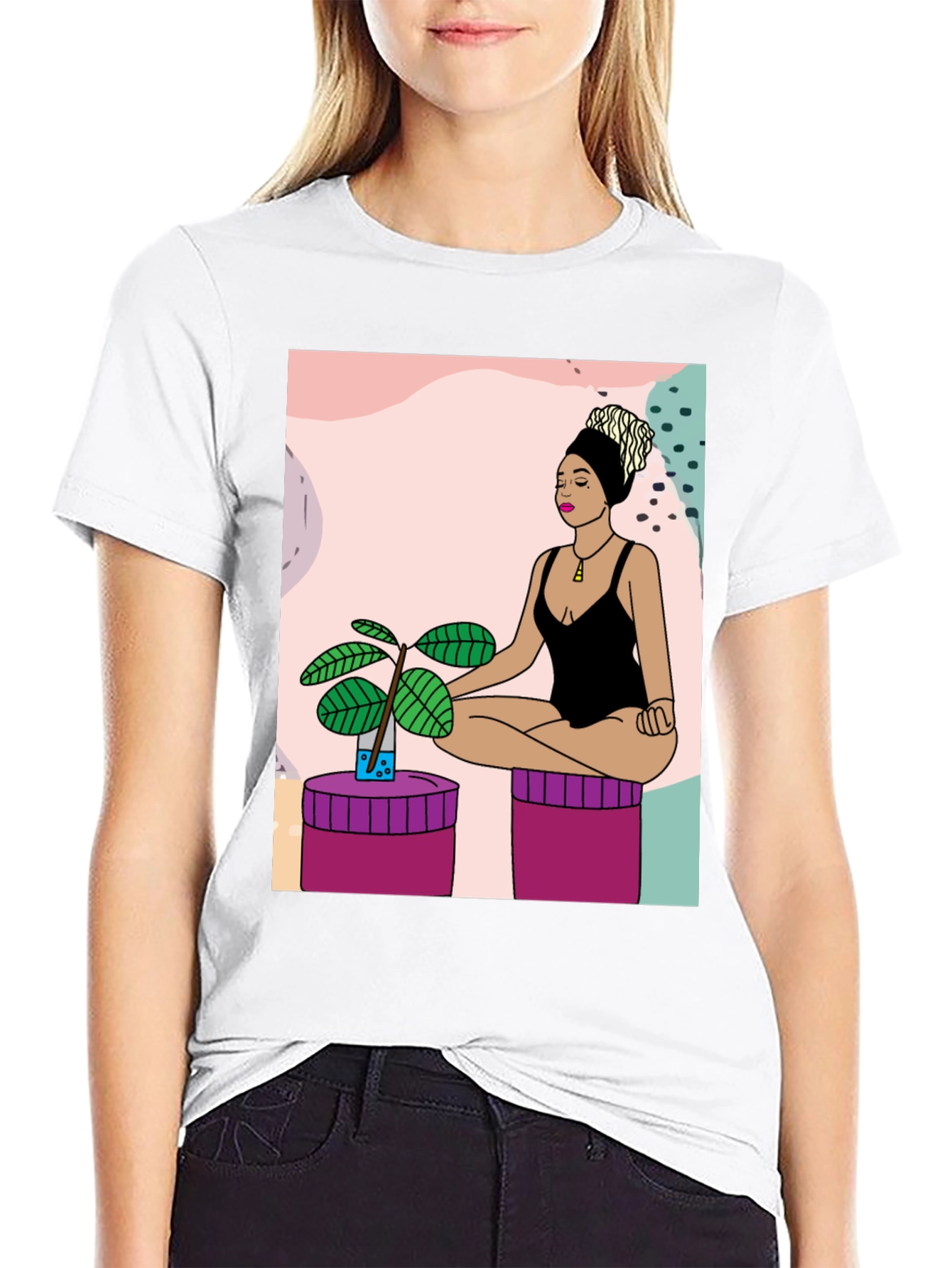 Yoga Woman Graphic T-Shirt - Black Cotton Tee