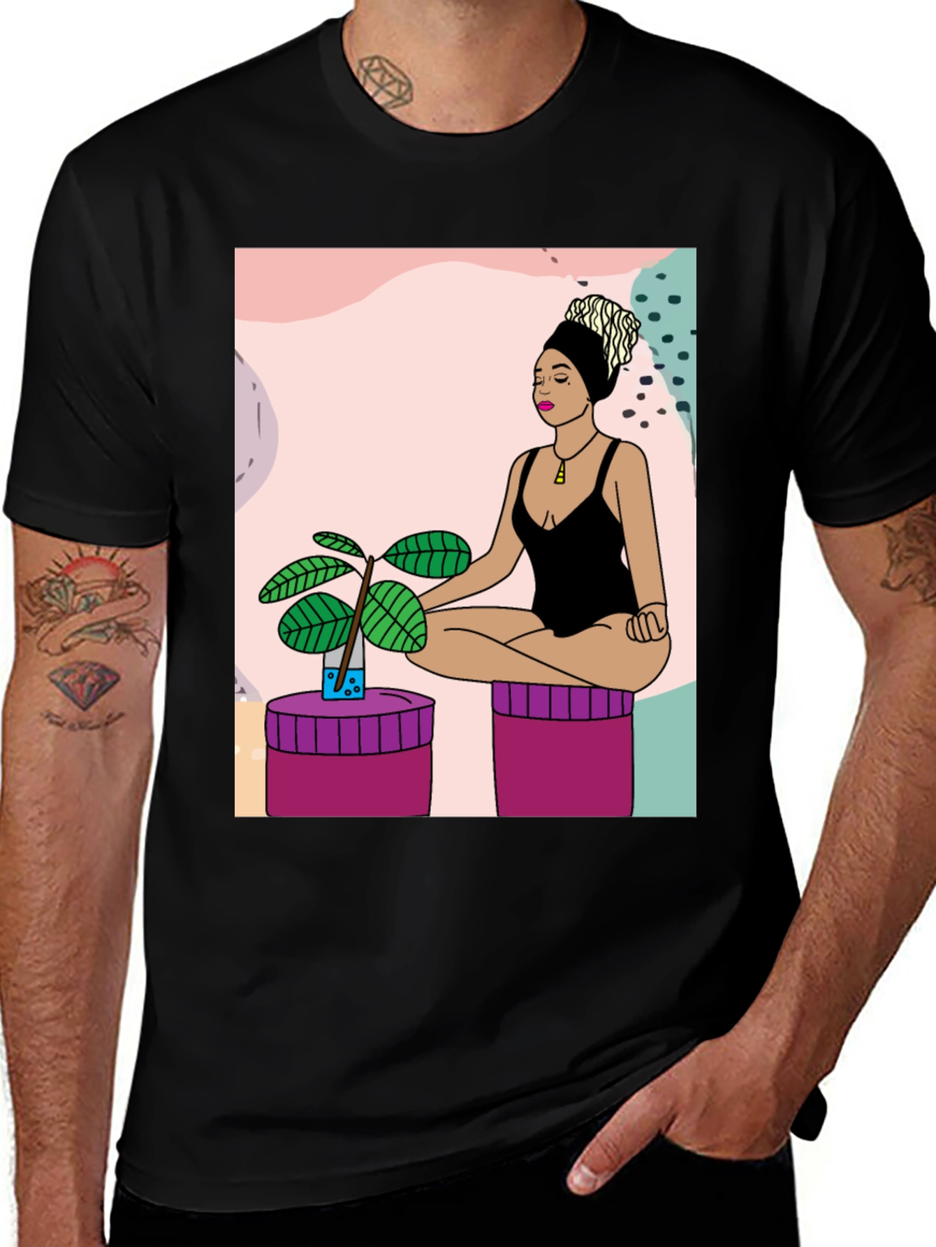Yoga Woman Graphic T-Shirt - Black Cotton Tee