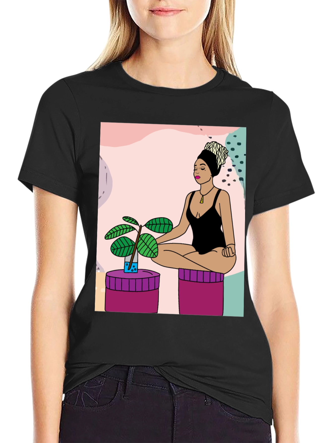 Yoga Woman Graphic T-Shirt - Black Cotton Tee