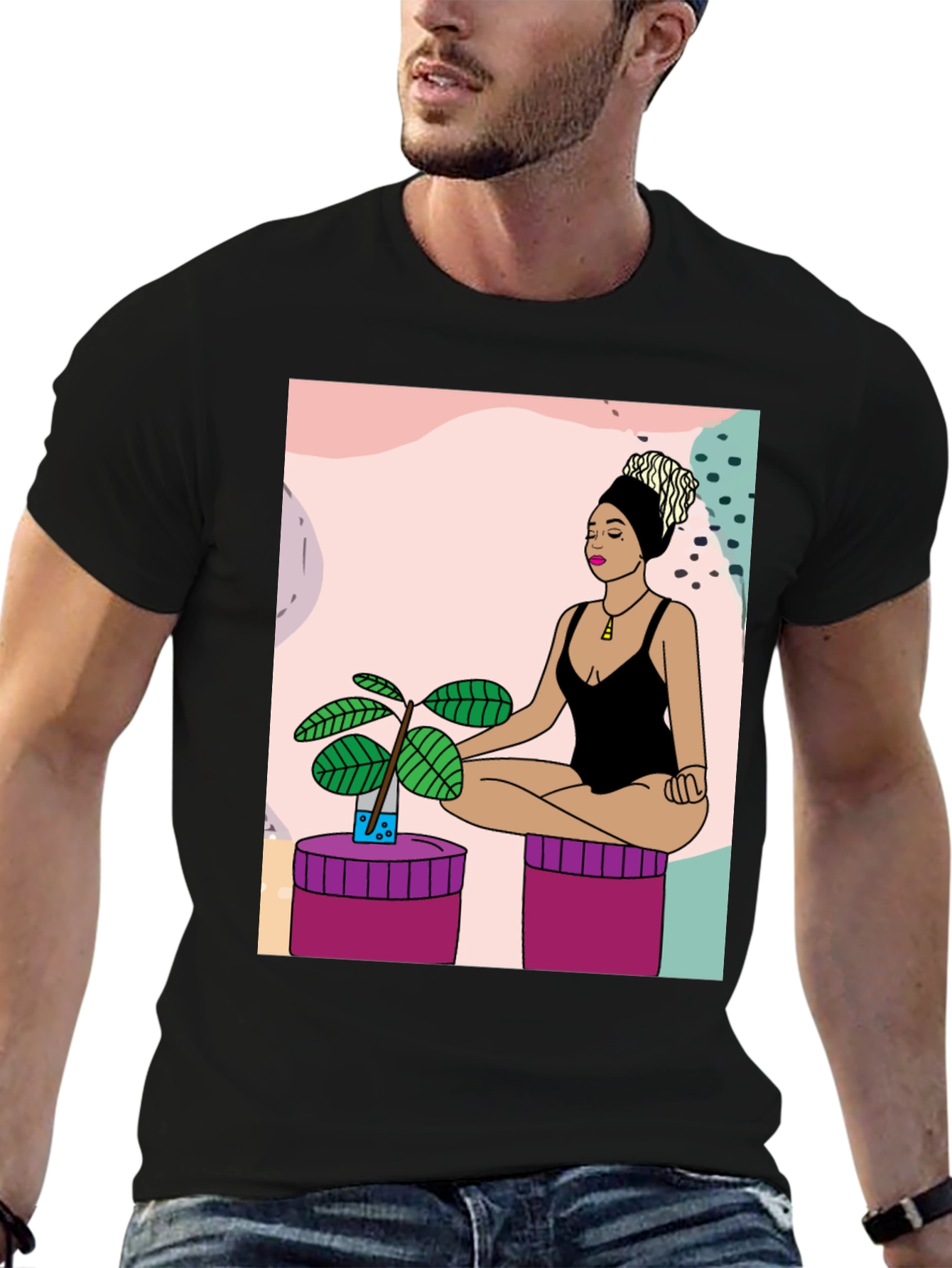 Yoga Woman Graphic T-Shirt - Black Cotton Tee