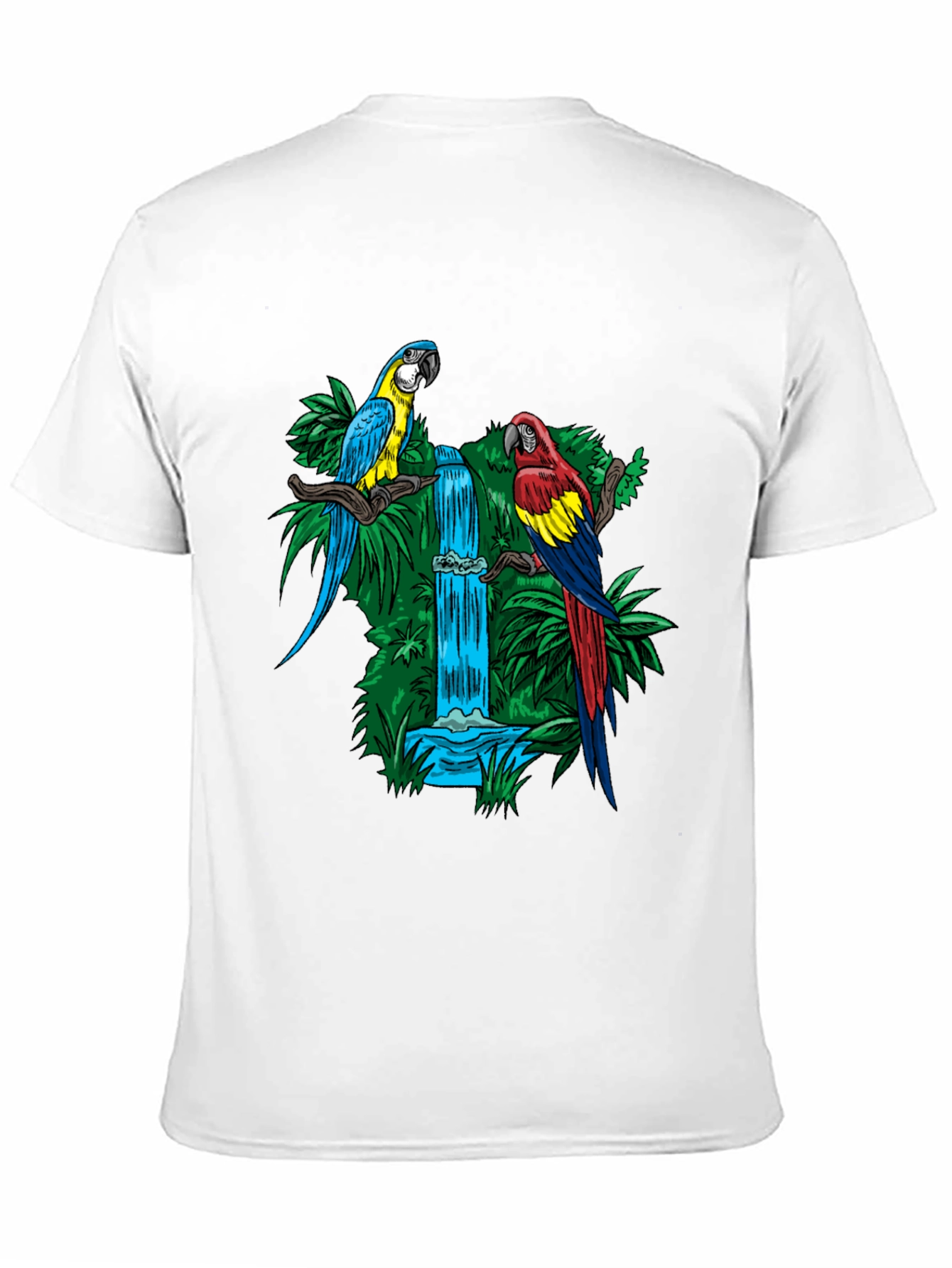 Tropical Parrot Waterfall Graphic Tee