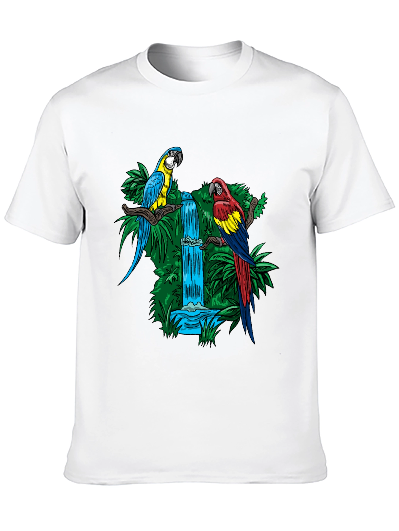 Tropical Parrot Waterfall Graphic Tee