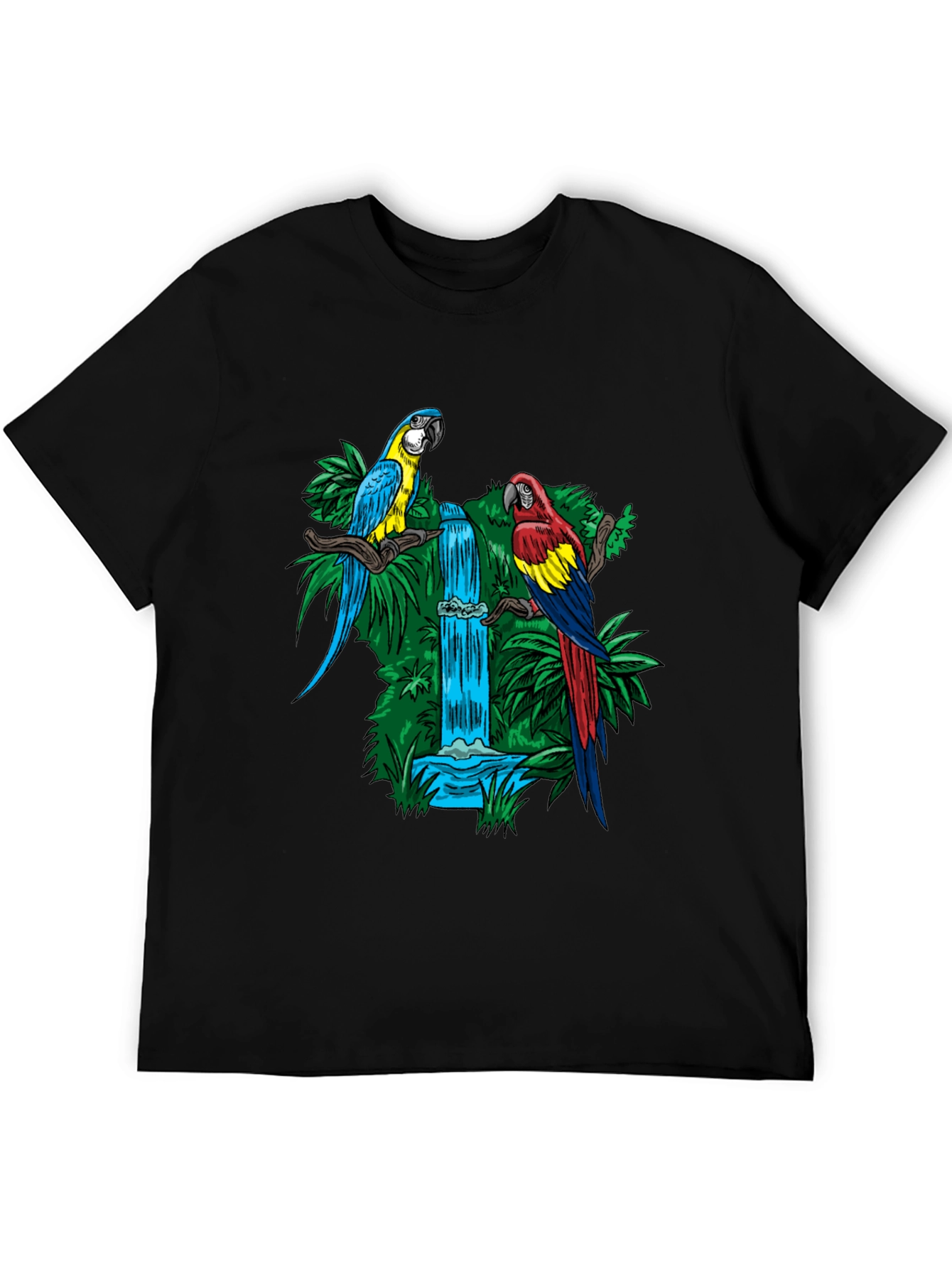 Tropical Parrot Waterfall Graphic Tee