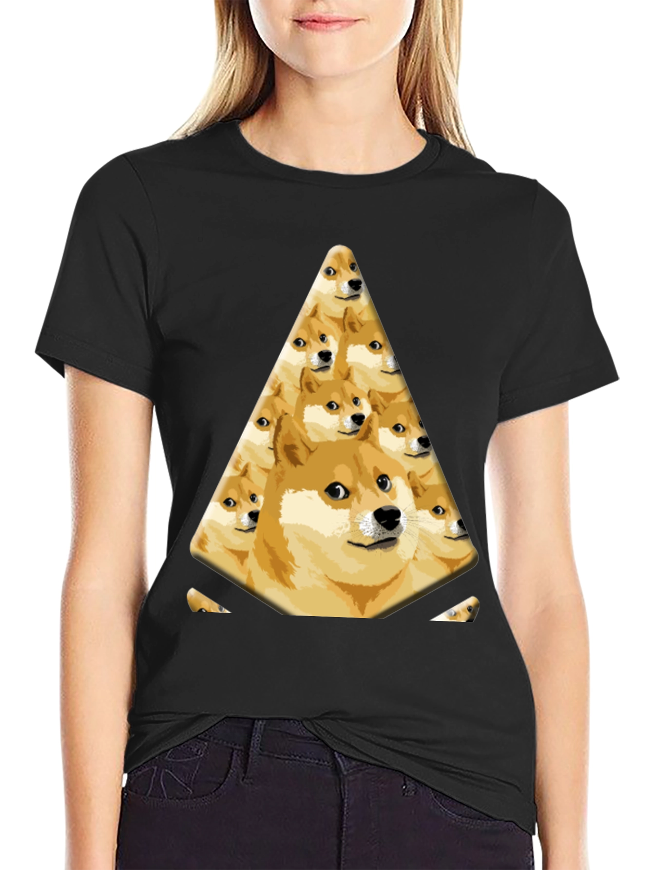 Doge Pyramid Graphic Tee - Black Cotton T-Shirt