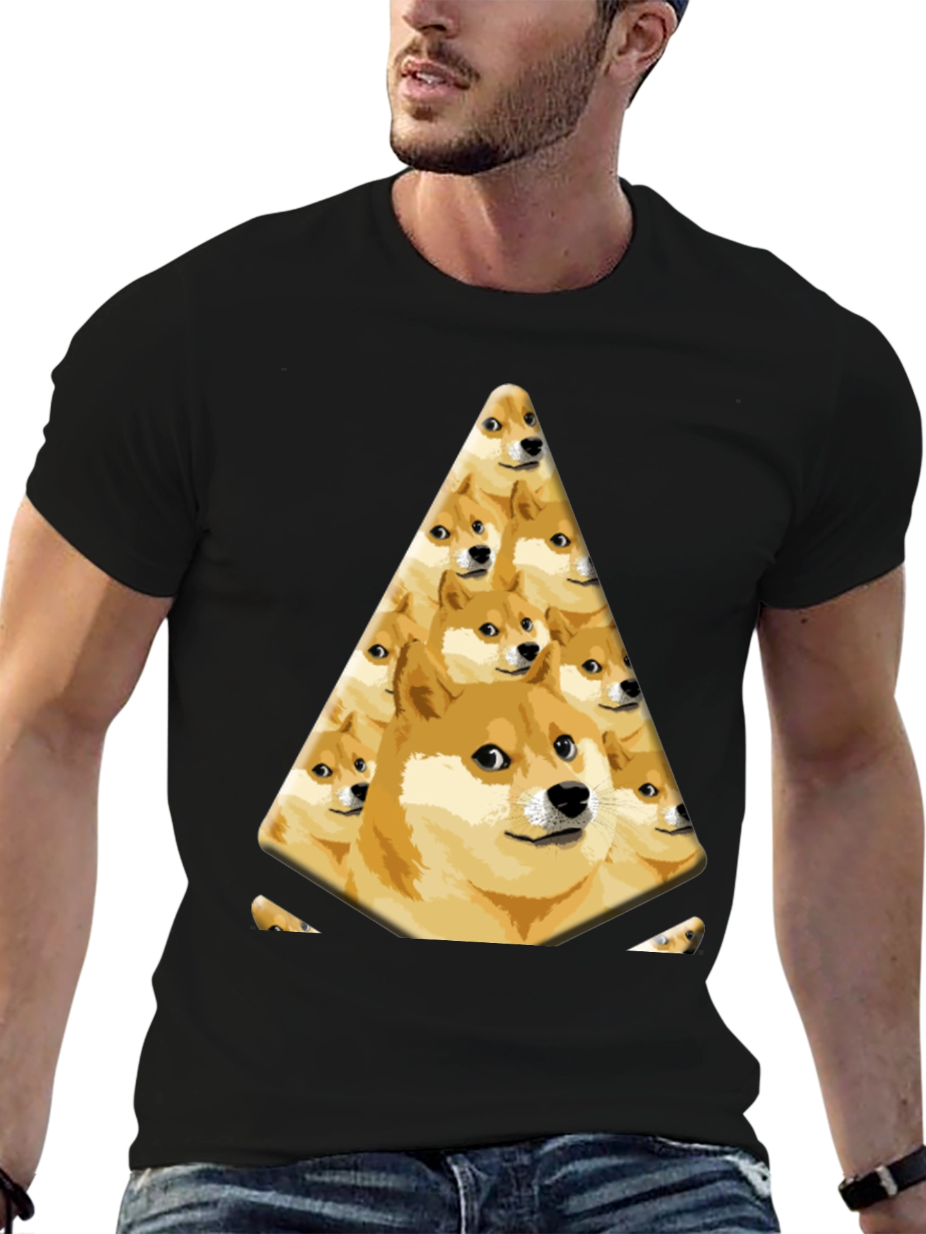 Doge Pyramid Graphic Tee - Black Cotton T-Shirt