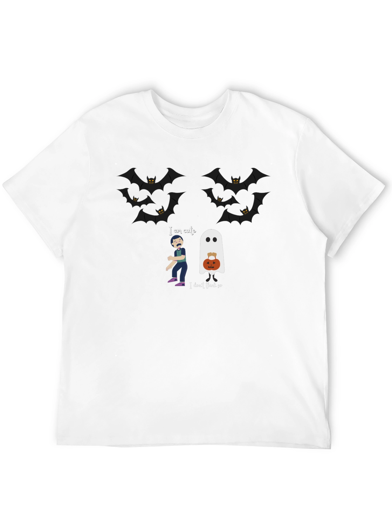Halloween Ghost & Bats Graphic Black T-Shirt