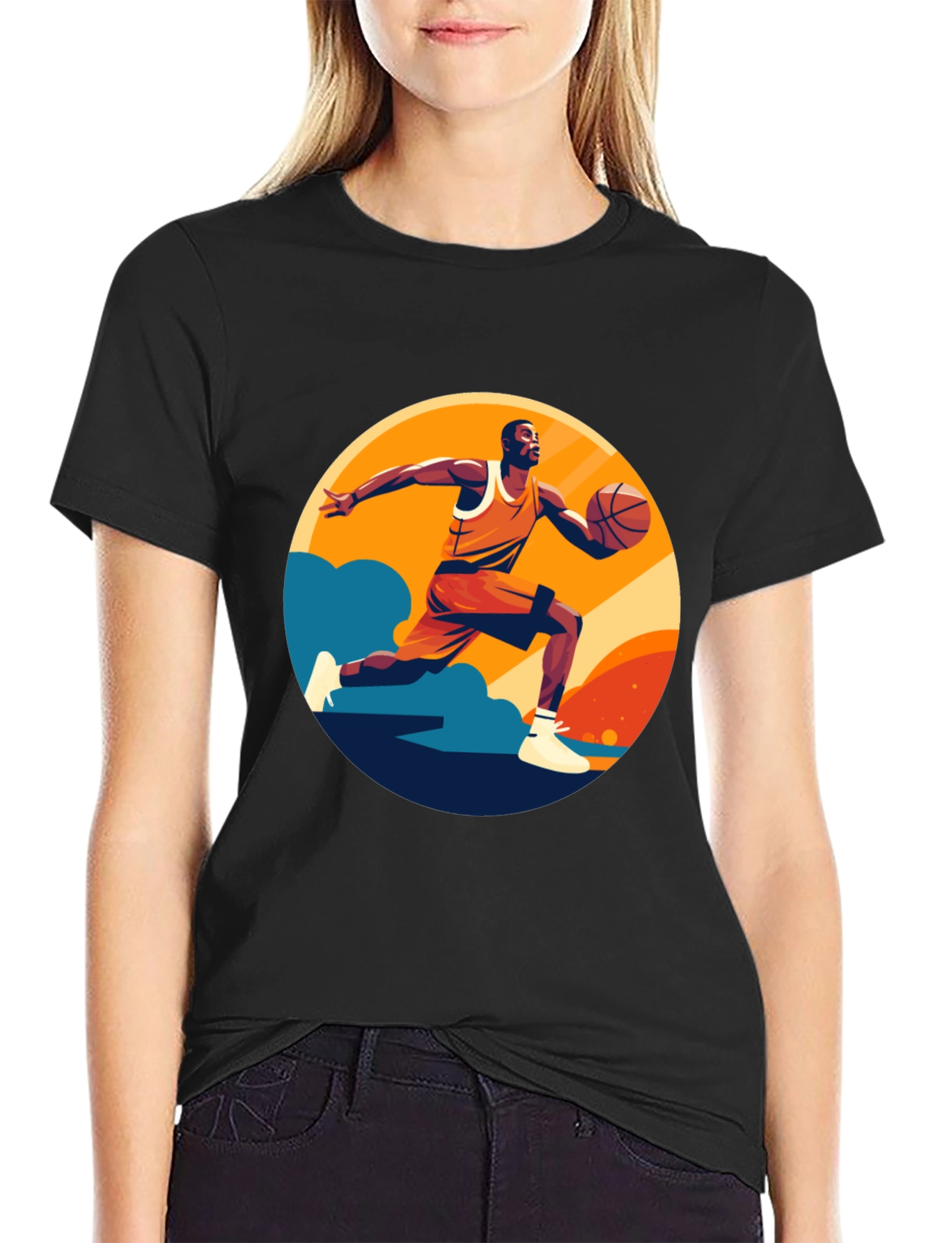 Basketball Player Graphic Print Black T-Shirt