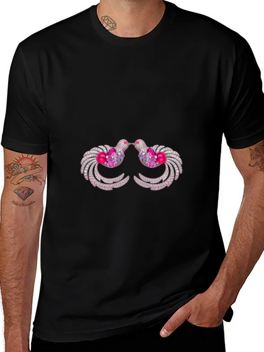 Black T-Shirt with Ornamental Bird Design