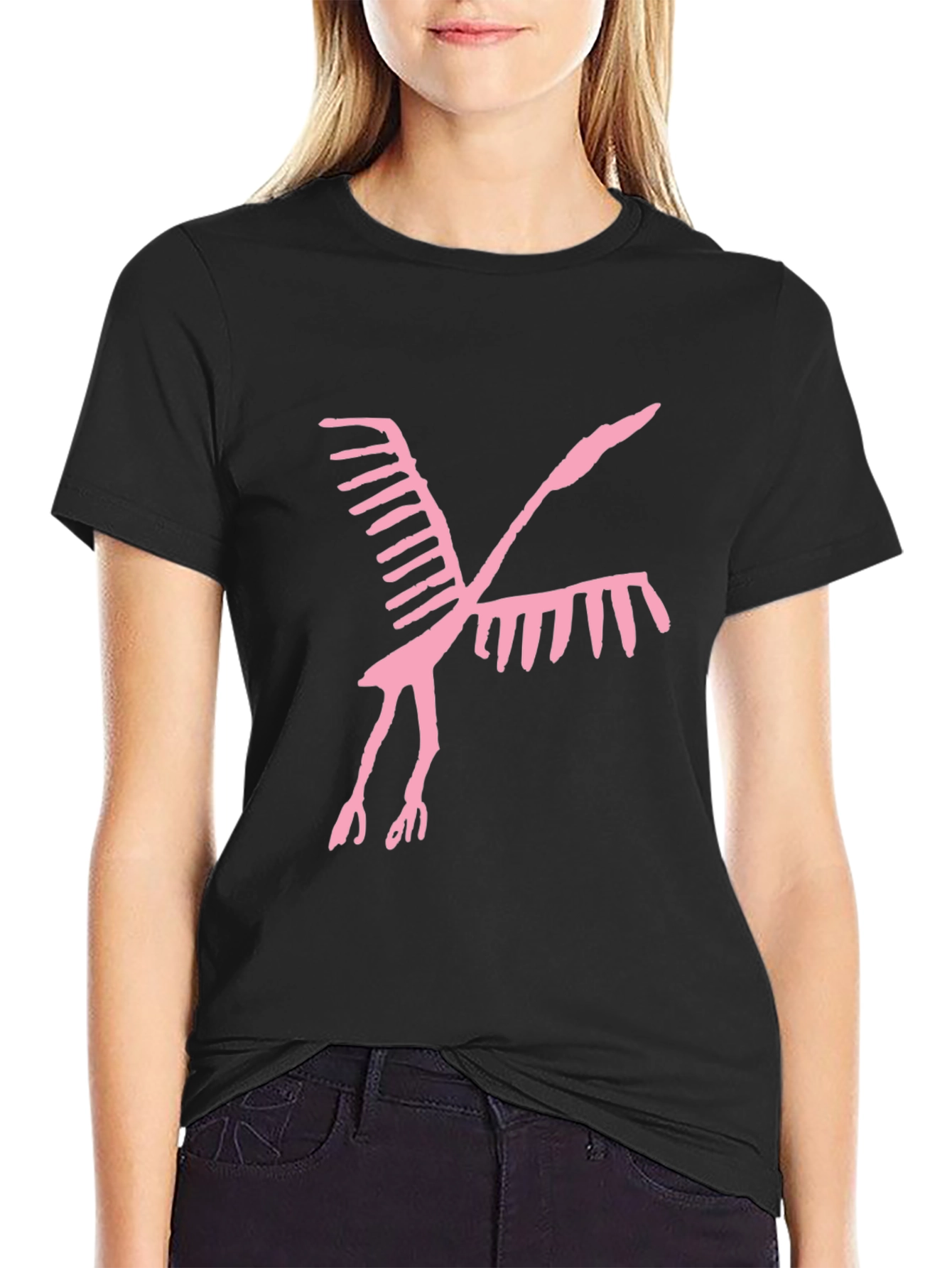 Abstract Bird Graphic Tee - Casual Black T-Shirt