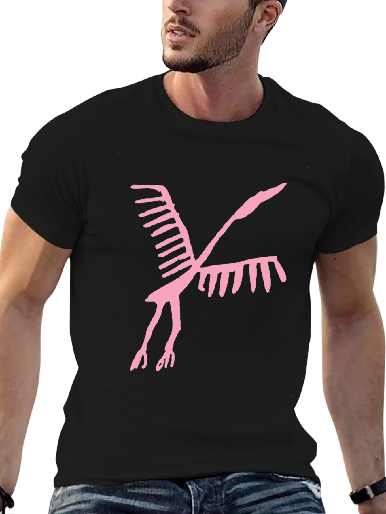 Abstract Bird Graphic Tee - Casual Black T-Shirt