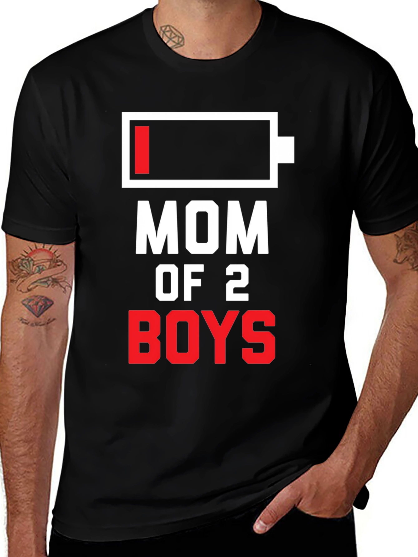 Mom of 2 Boys Funny Low Battery T-Shirt