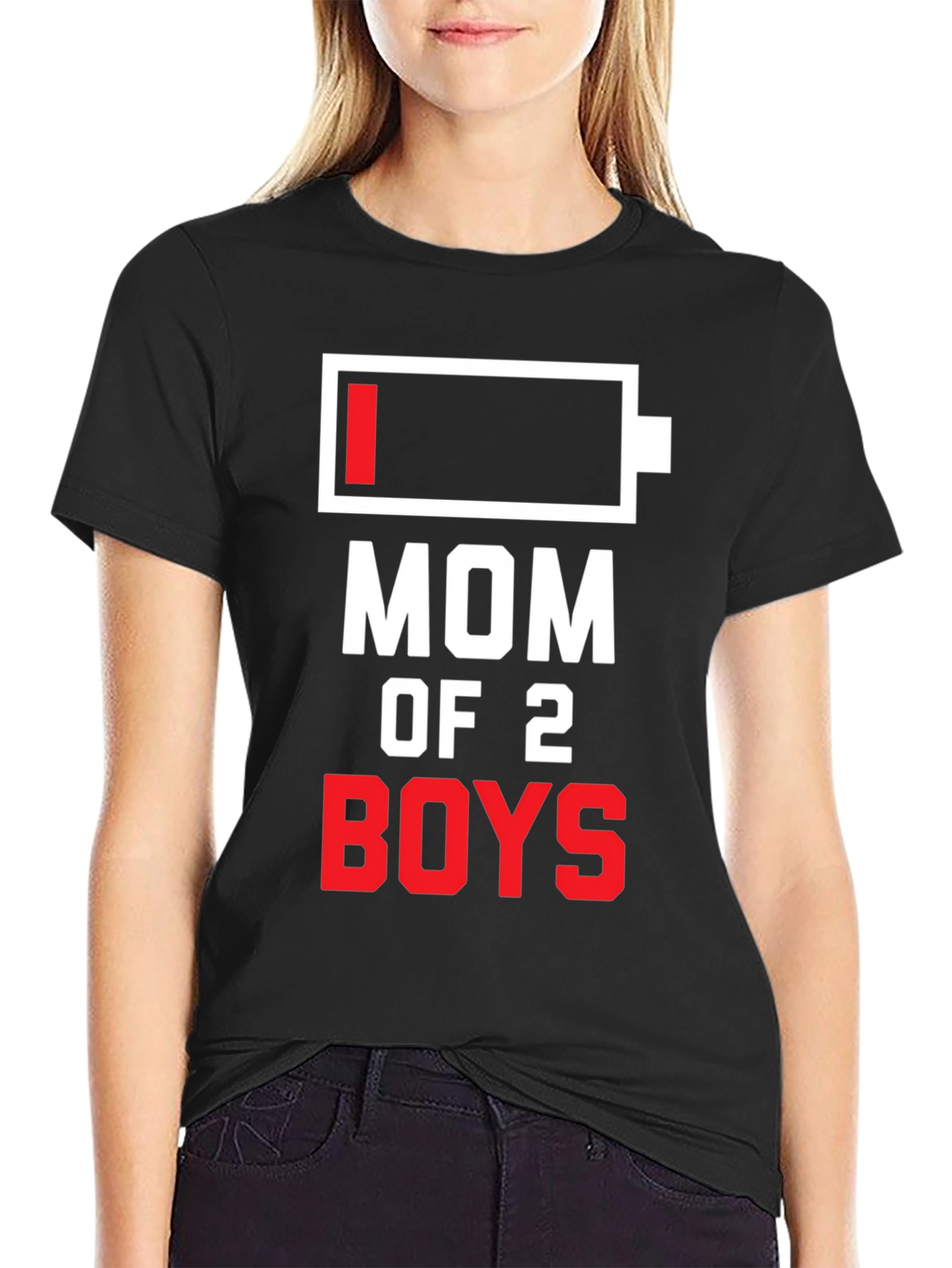 Mom of 2 Boys Funny Low Battery T-Shirt