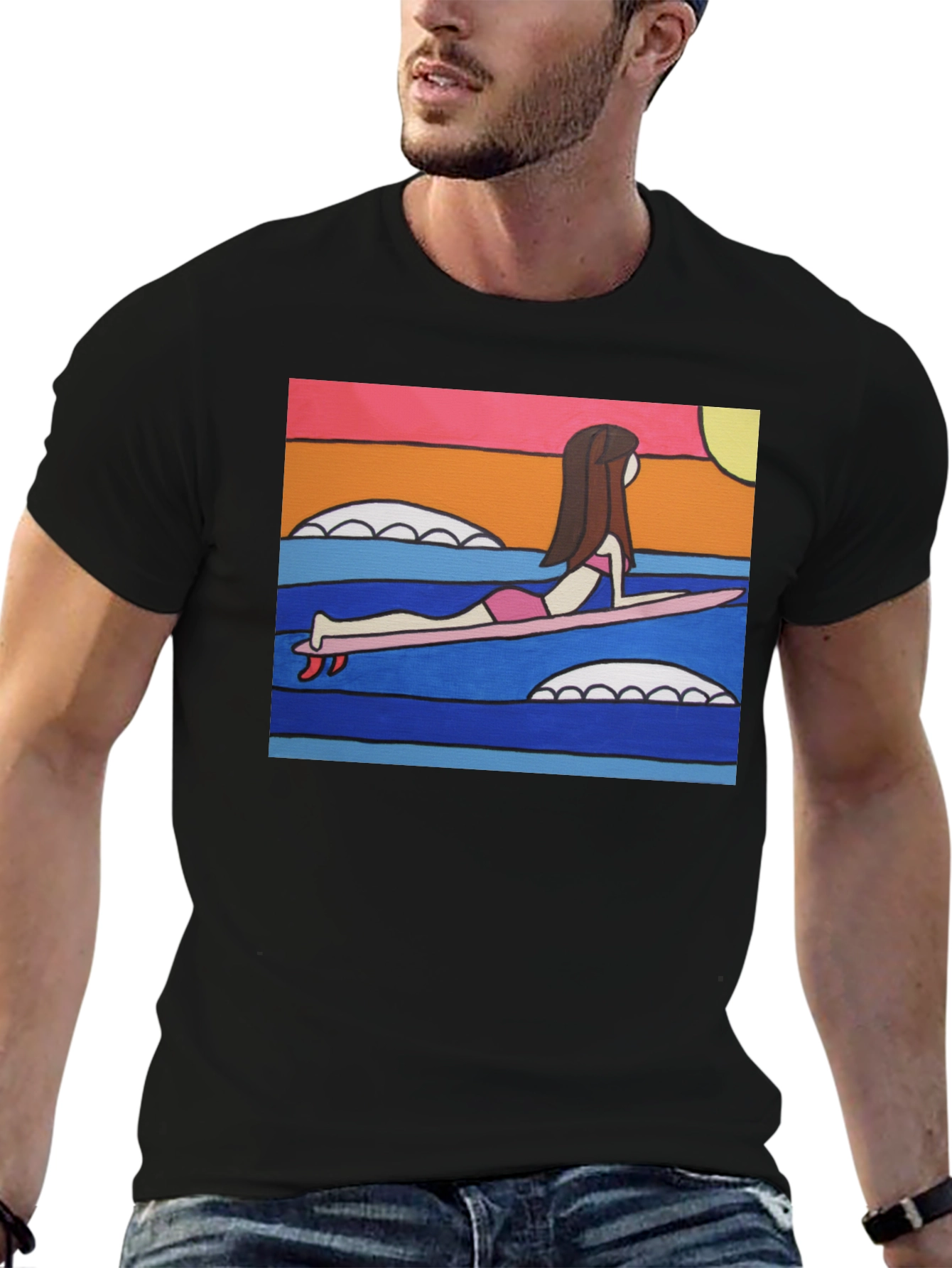 Surfer Girl Graphic Tee - Funky Art T-Shirt