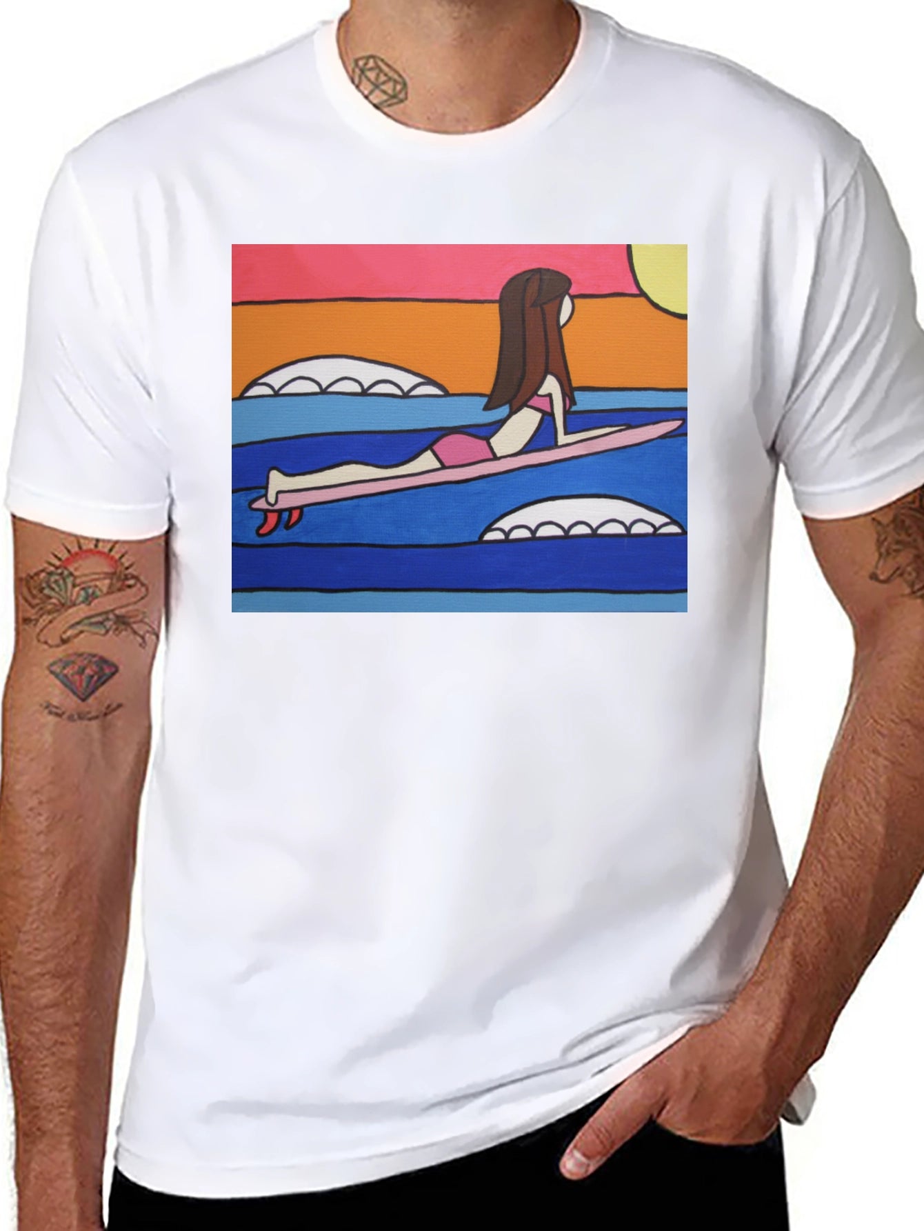 Surfer Girl Graphic Tee - Funky Art T-Shirt