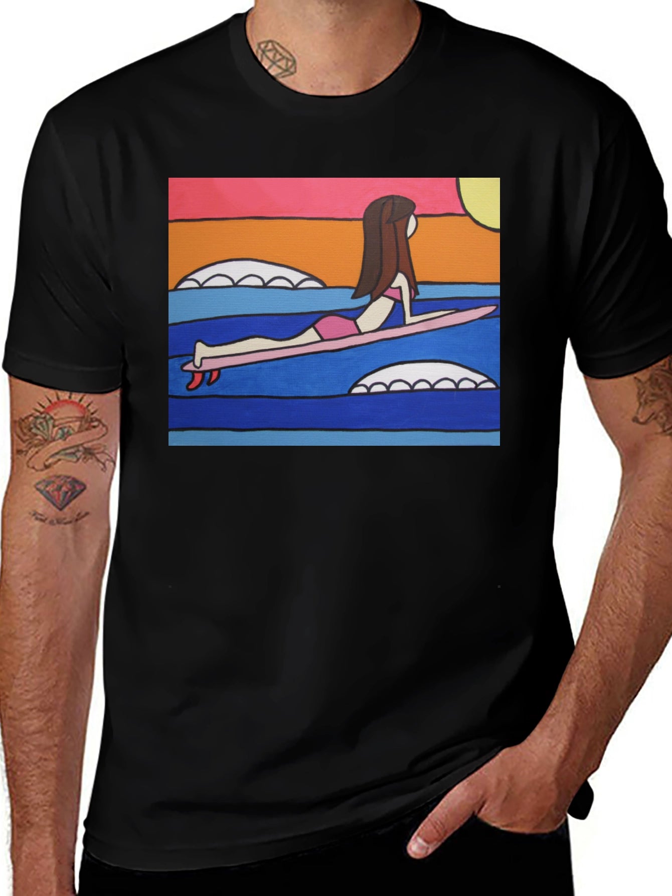 Surfer Girl Graphic Tee - Funky Art T-Shirt