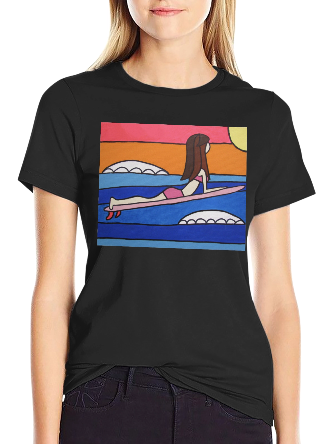 Surfer Girl Graphic Tee - Funky Art T-Shirt
