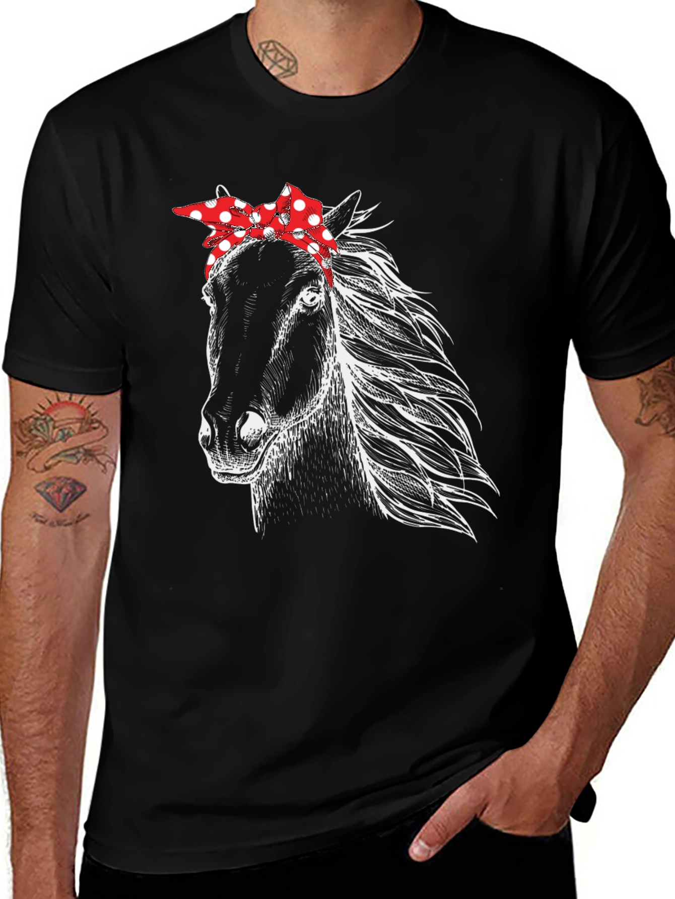 Horse with Bandana Graphic Tee - Black