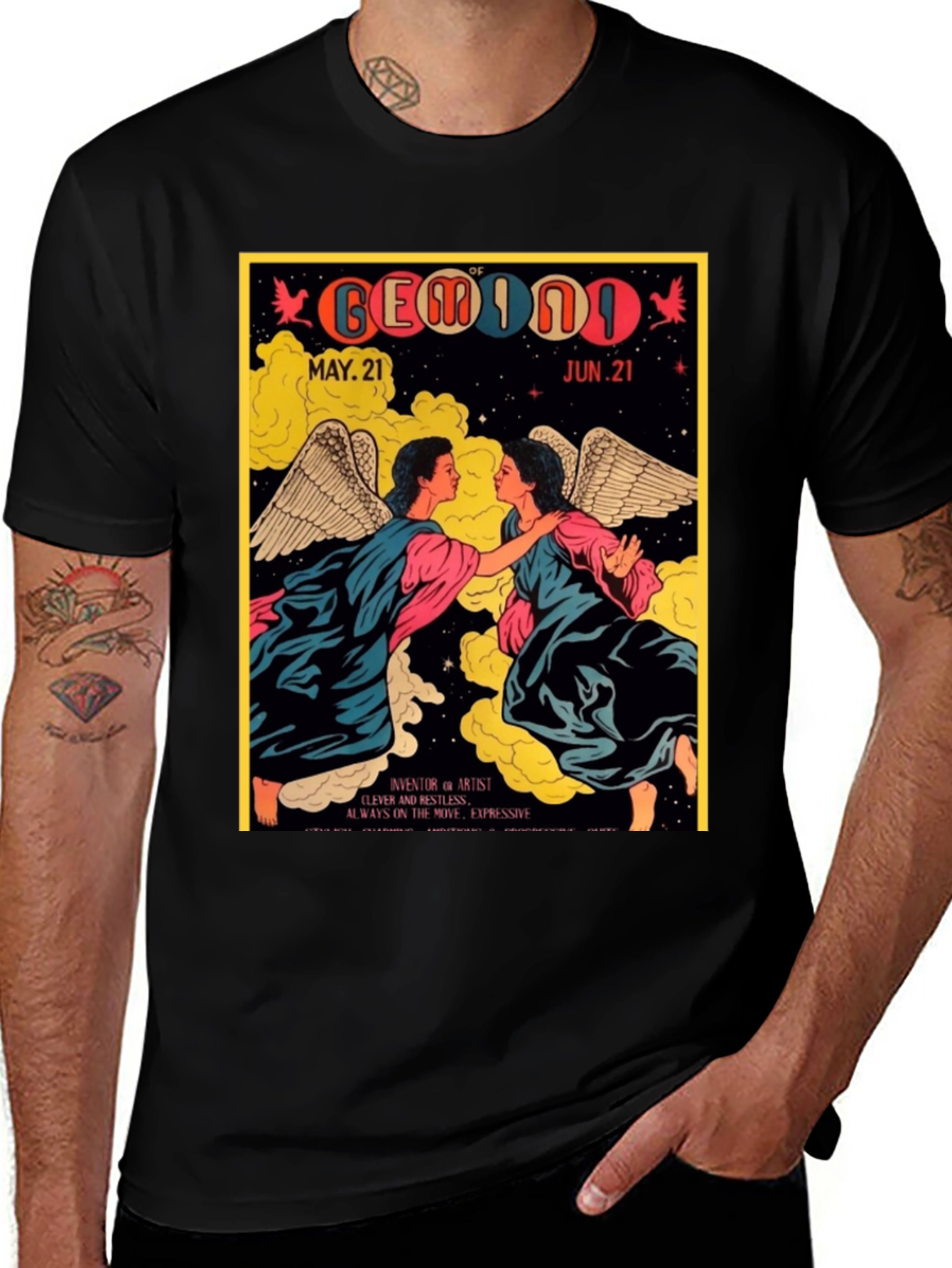 Gemini Zodiac T-Shirt May 21-Jun 21 Black Tee