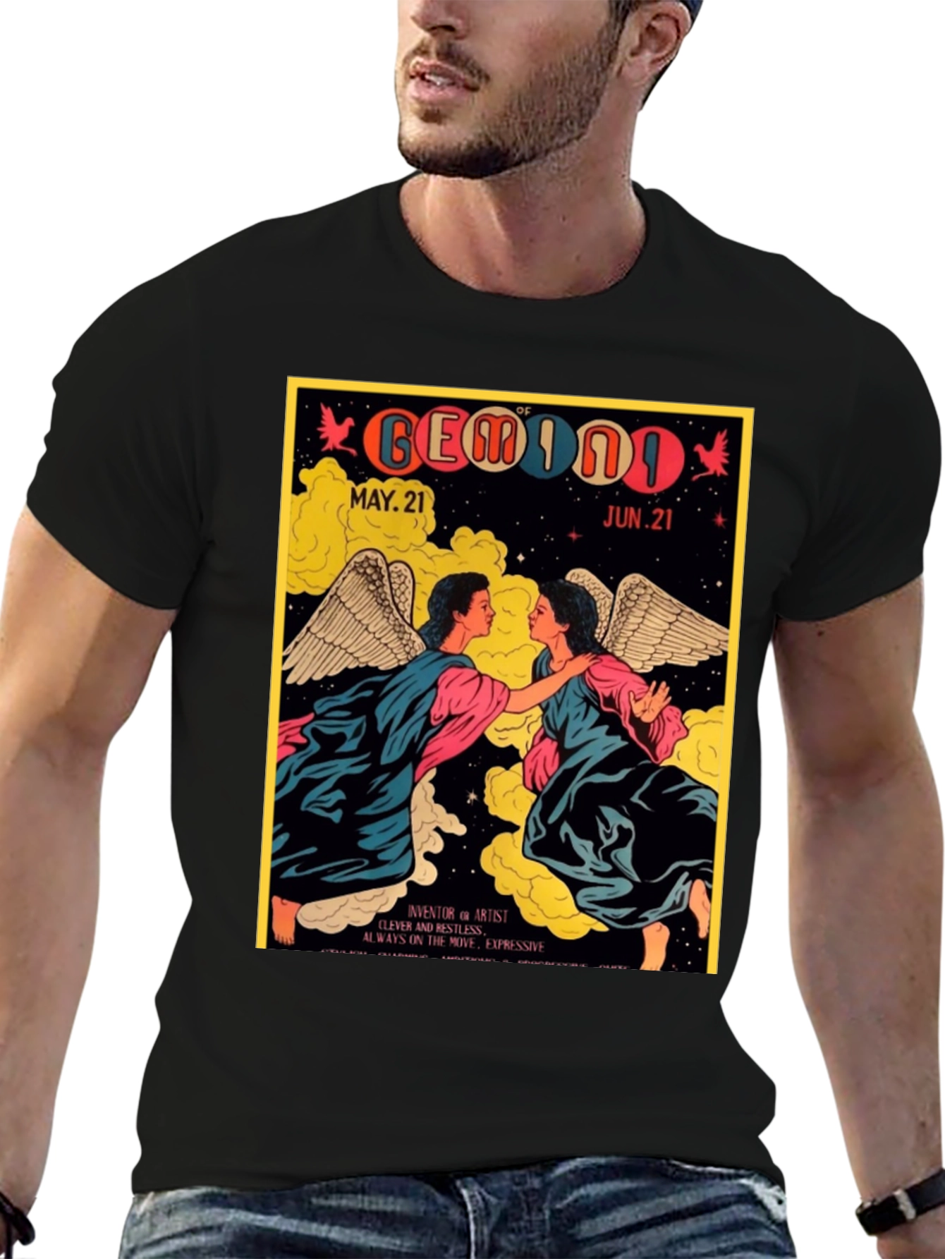Gemini Zodiac T-Shirt May 21-Jun 21 Black Tee