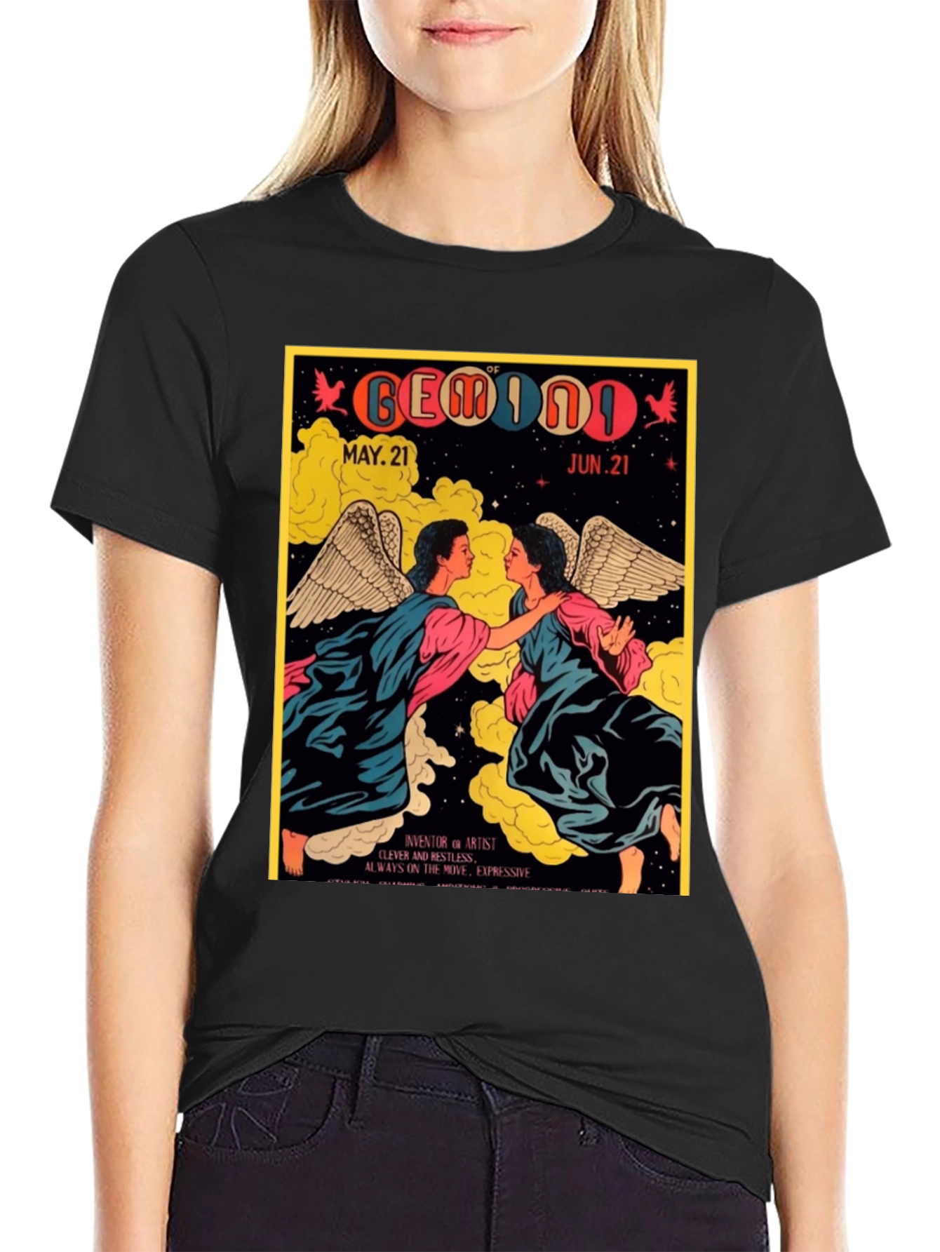 Gemini Zodiac T-Shirt May 21-Jun 21 Black Tee