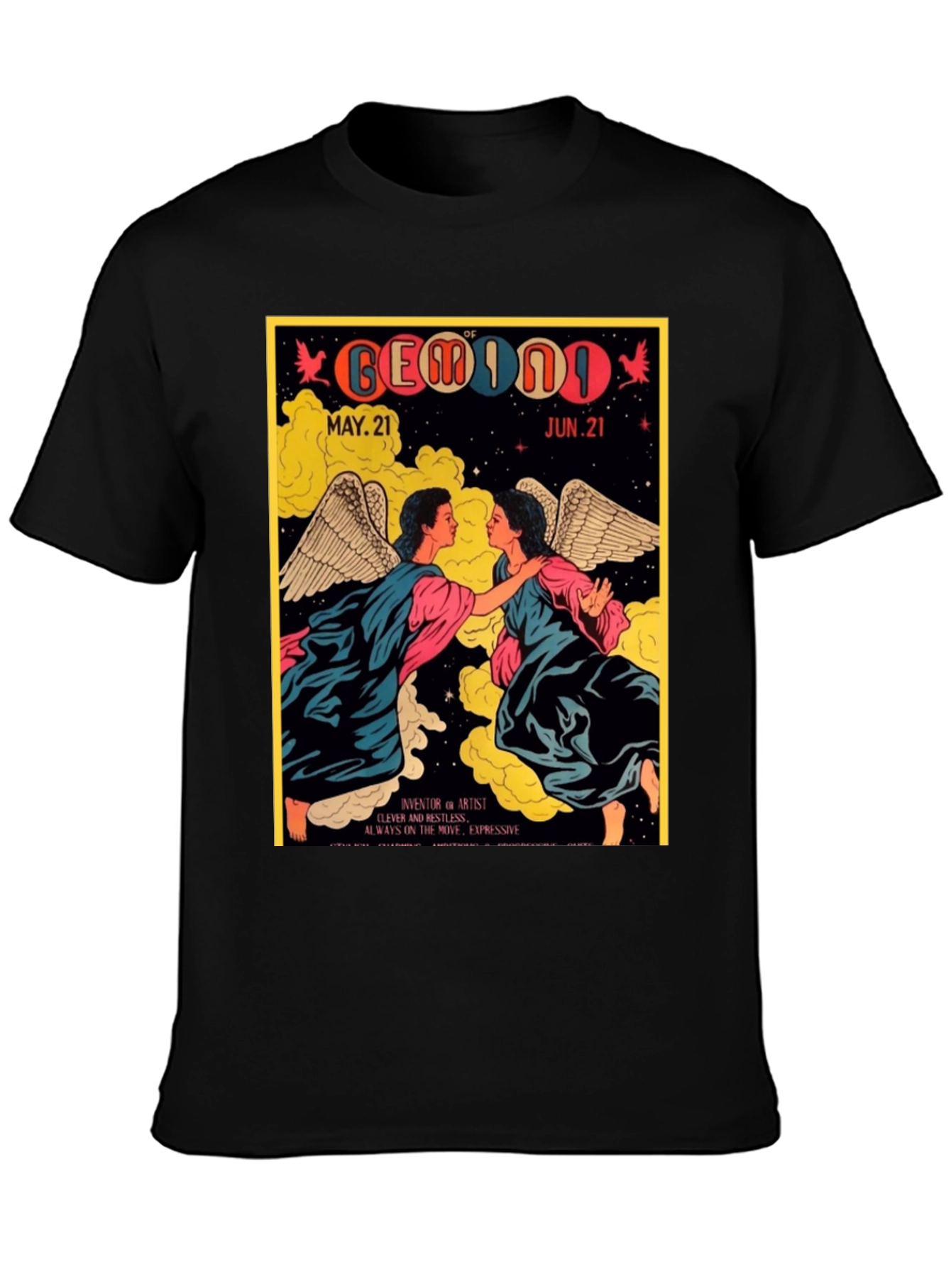 Gemini Zodiac T-Shirt May 21-Jun 21 Black Tee