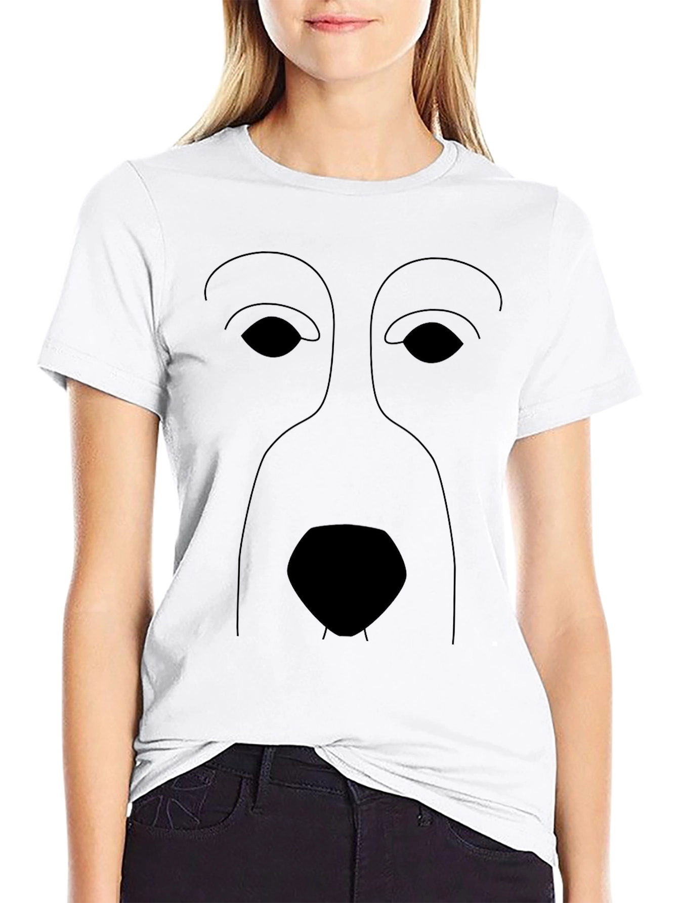Minimalist Dog Face Graphic Black T-Shirt