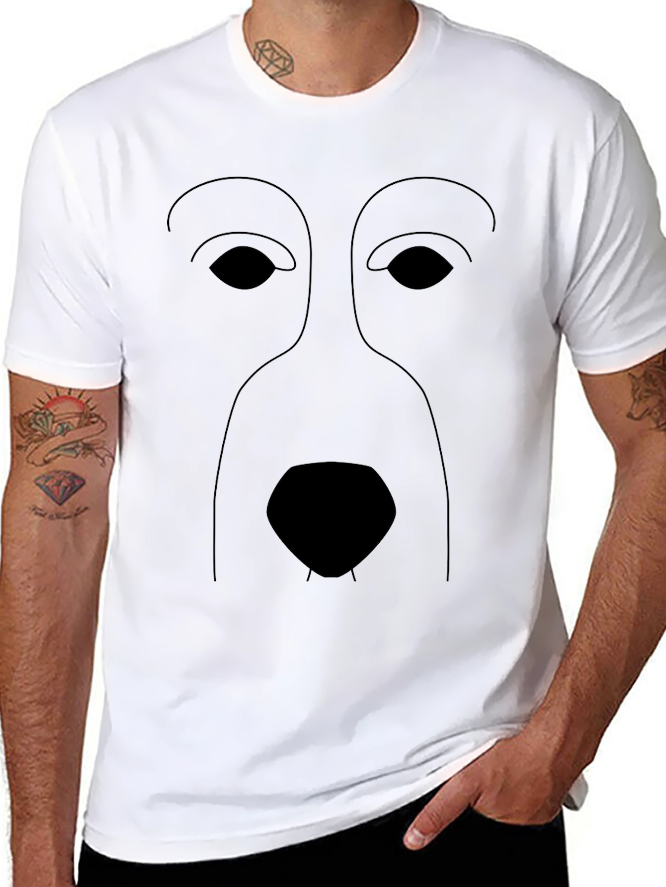 Minimalist Dog Face Graphic Black T-Shirt