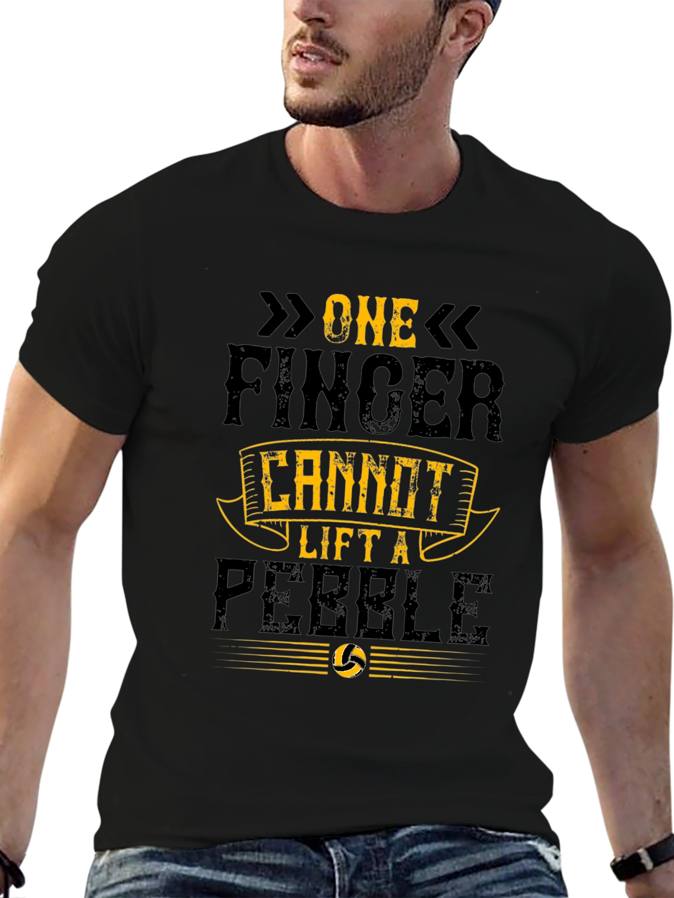 One Finger Cannot Lift a Pebble Black T-Shirt